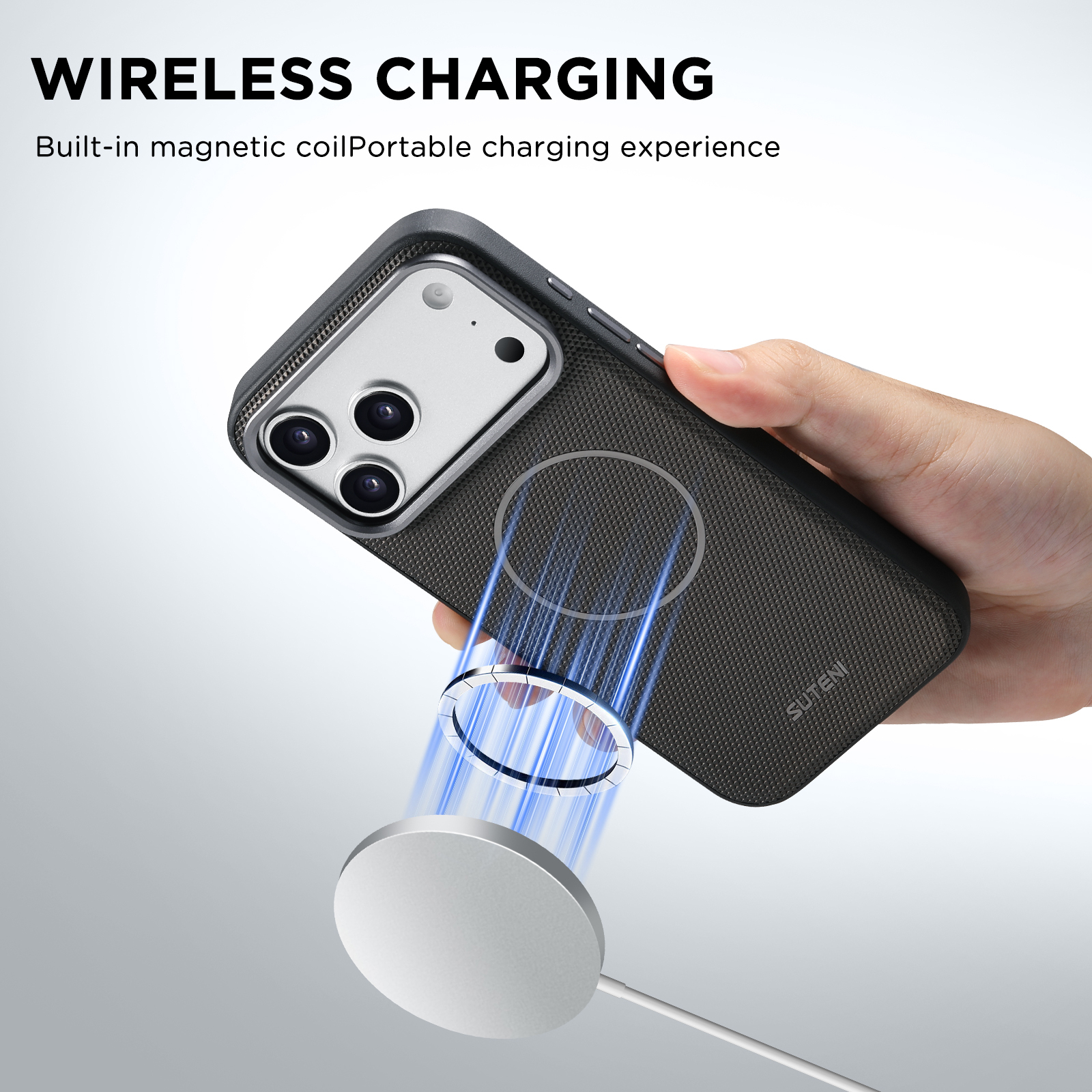 SUTENI G8SJ Faux Leather Magnet Wireless Charging Smooth Texture Metal Lens Frame Phone Case For iPhone 17 Pro Max 16 Plus 15 14 13