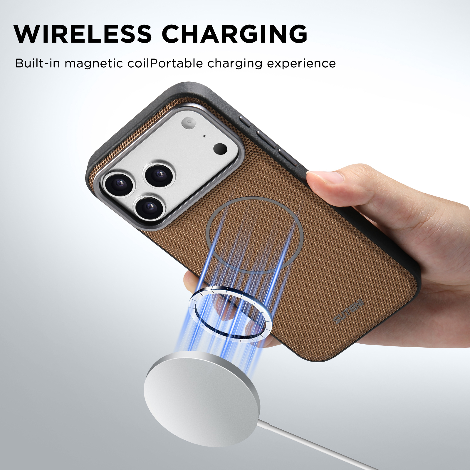 SUTENI G8SJ Faux Leather Magnet Wireless Charging Smooth Texture Metal Lens Frame Phone Case For iPhone 17 Pro Max 16 Plus 15 14 13