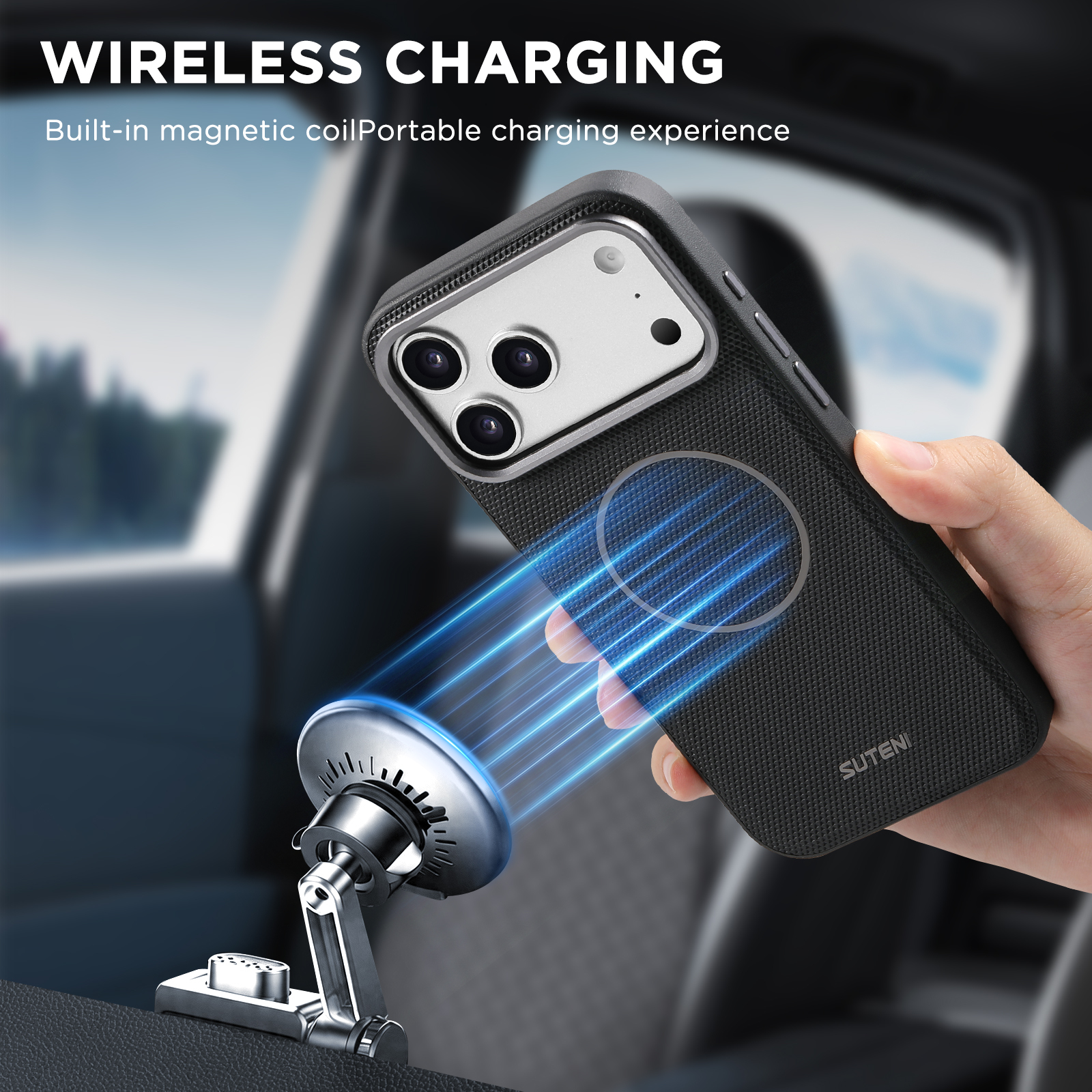 SUTENI G8SJ Faux Leather Magnet Wireless Charging Smooth Texture Metal Lens Frame Phone Case For iPhone 17 Pro Max 16 Plus 15 14 13