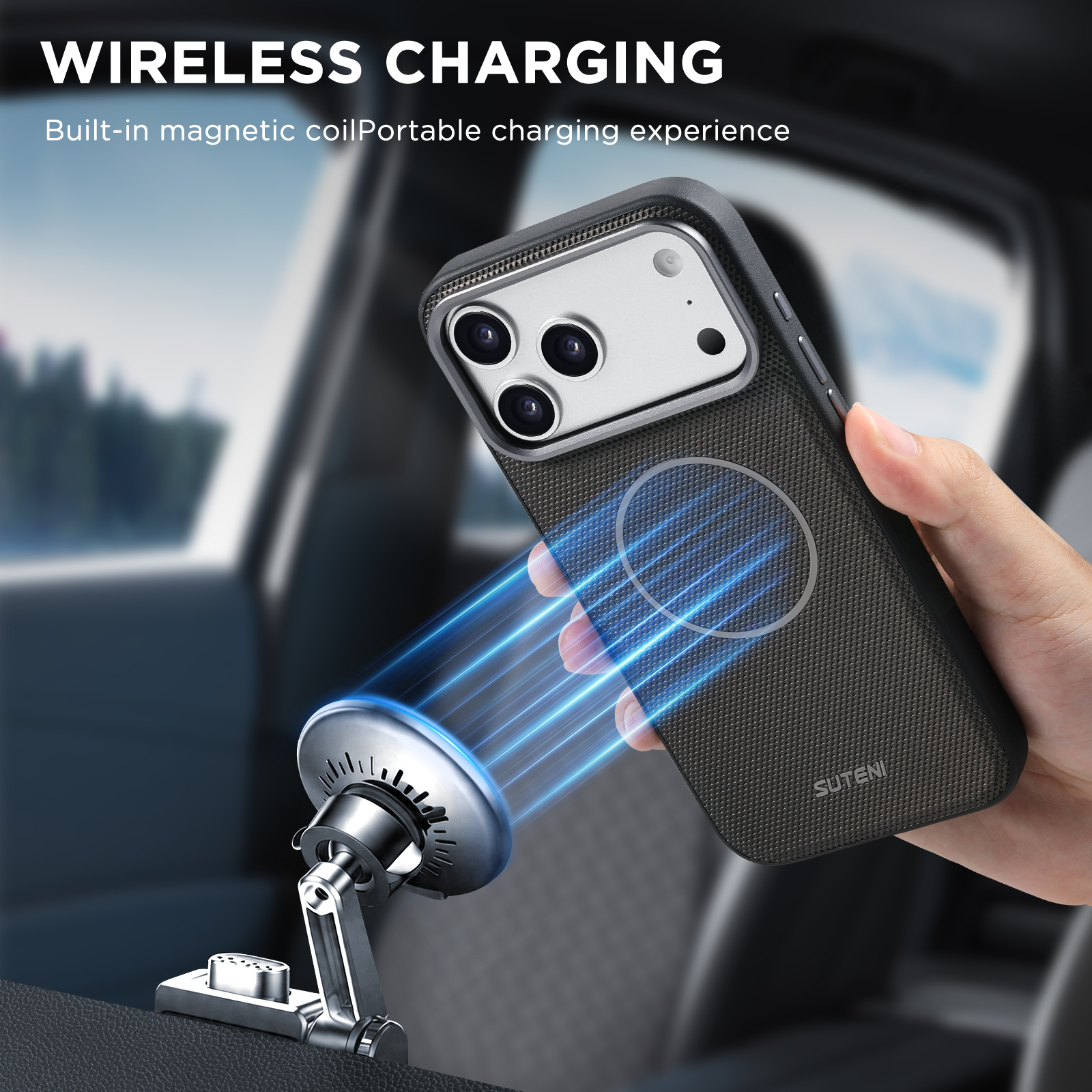 SUTENI G8SJ Faux Leather Magnet Wireless Charging Smooth Texture Metal Lens Frame Phone Case For iPhone 17 Pro Max 16 Plus 15 14 13