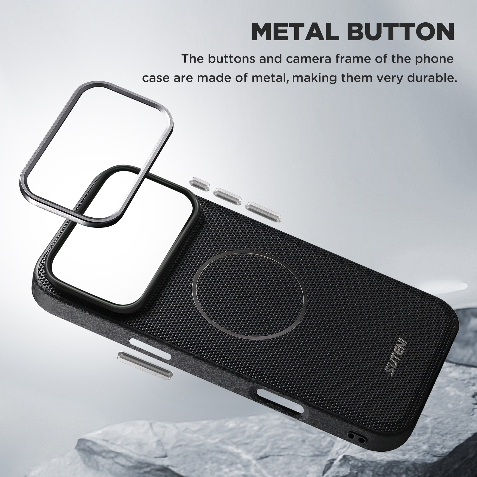 SUTENI G8SJ Faux Leather Magnet Wireless Charging Smooth Texture Metal Lens Frame Phone Case For iPhone 17 Pro Max 16 Plus 15 14 13