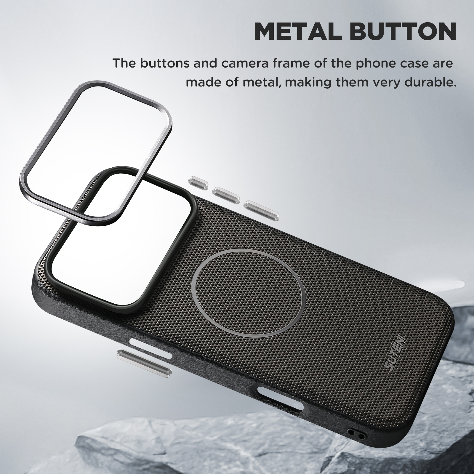 SUTENI G8SJ Faux Leather Magnet Wireless Charging Smooth Texture Metal Lens Frame Phone Case For iPhone 17 Pro Max 16 Plus 15 14 13