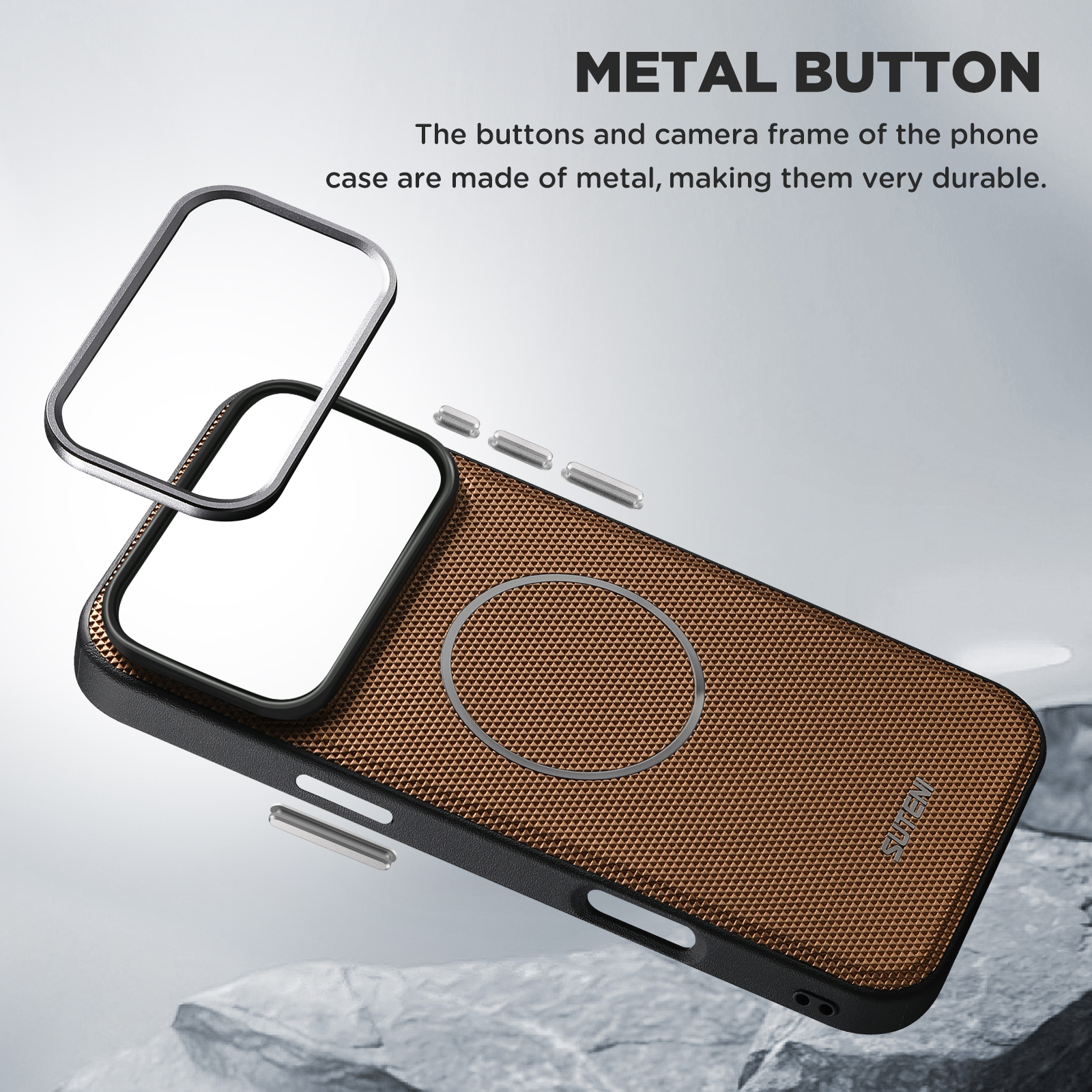 SUTENI G8SJ Faux Leather Magnet Wireless Charging Smooth Texture Metal Lens Frame Phone Case For iPhone 17 Pro Max 16 Plus 15 14 13