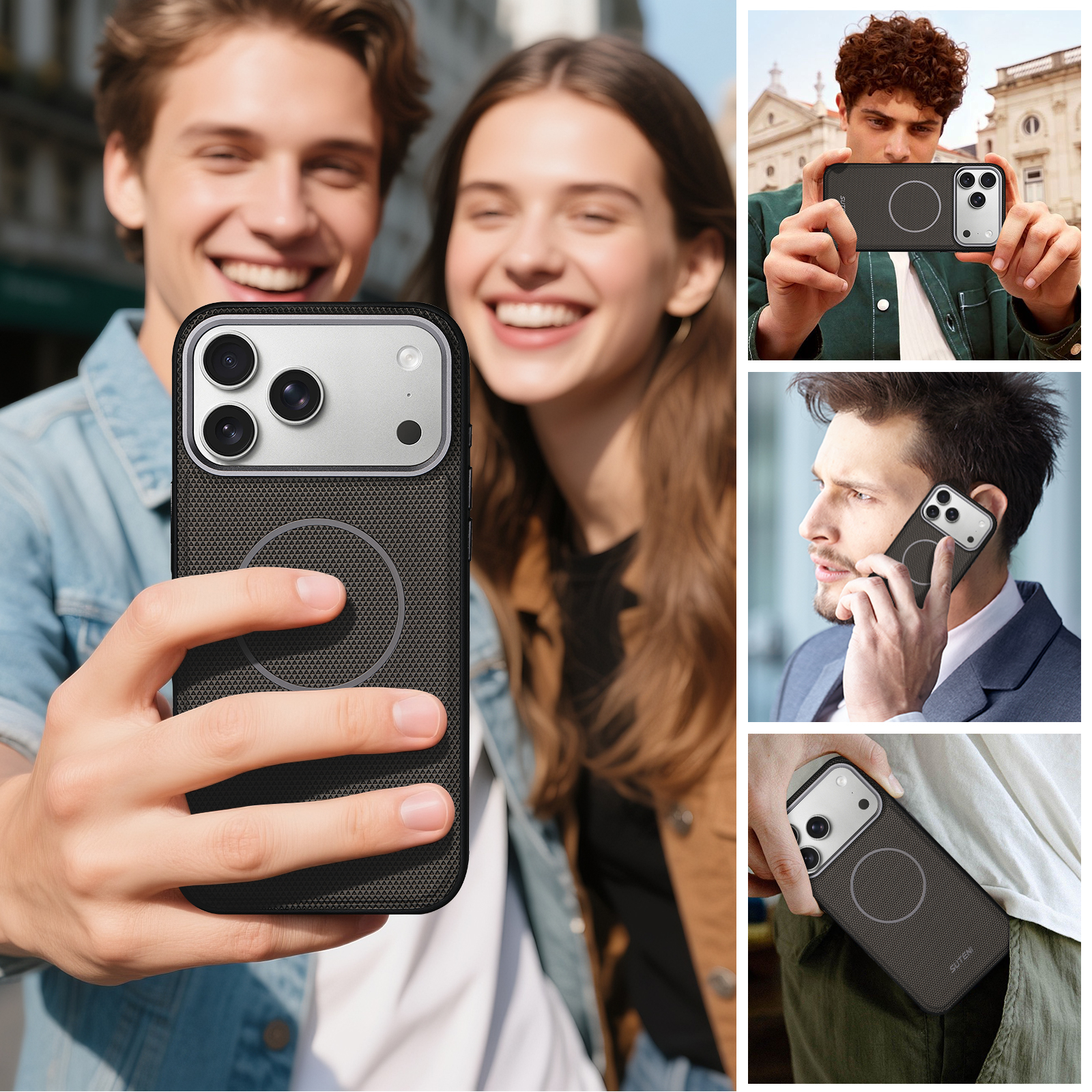 SUTENI G8SJ Faux Leather Magnet Wireless Charging Smooth Texture Metal Lens Frame Phone Case For iPhone 17 Pro Max 16 Plus 15 14 13
