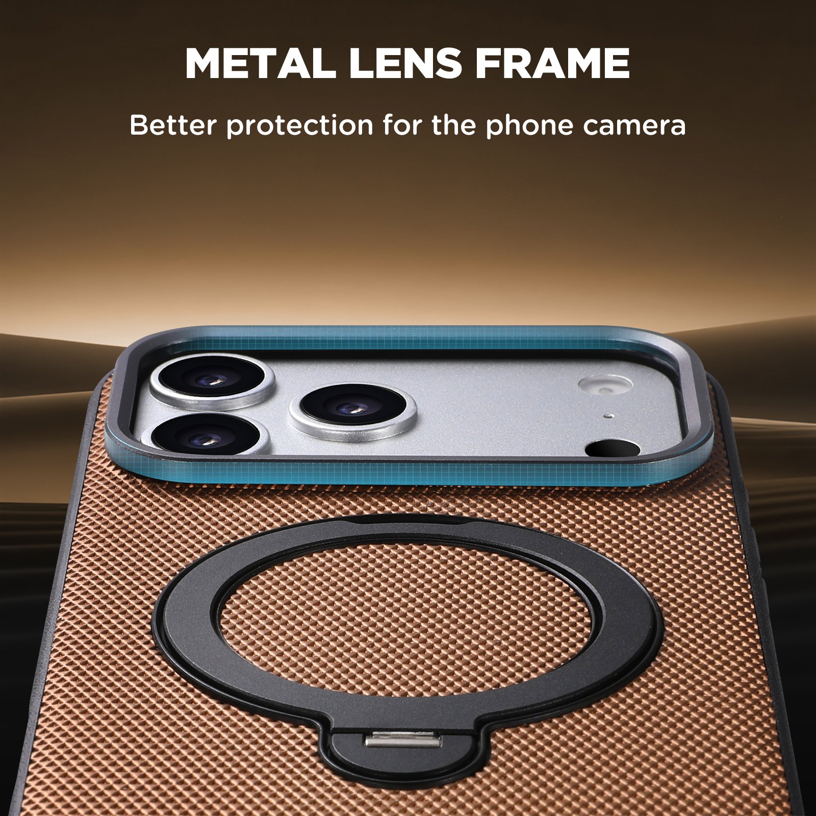 SUTENI G7SJ Faux Leather Magnet Wireless Charging Phone Case 360° Rotating Stand Ring Buckle Frosted Feel Metal Lens Frame For iPhone 17 Pro Max 16 15 14 13