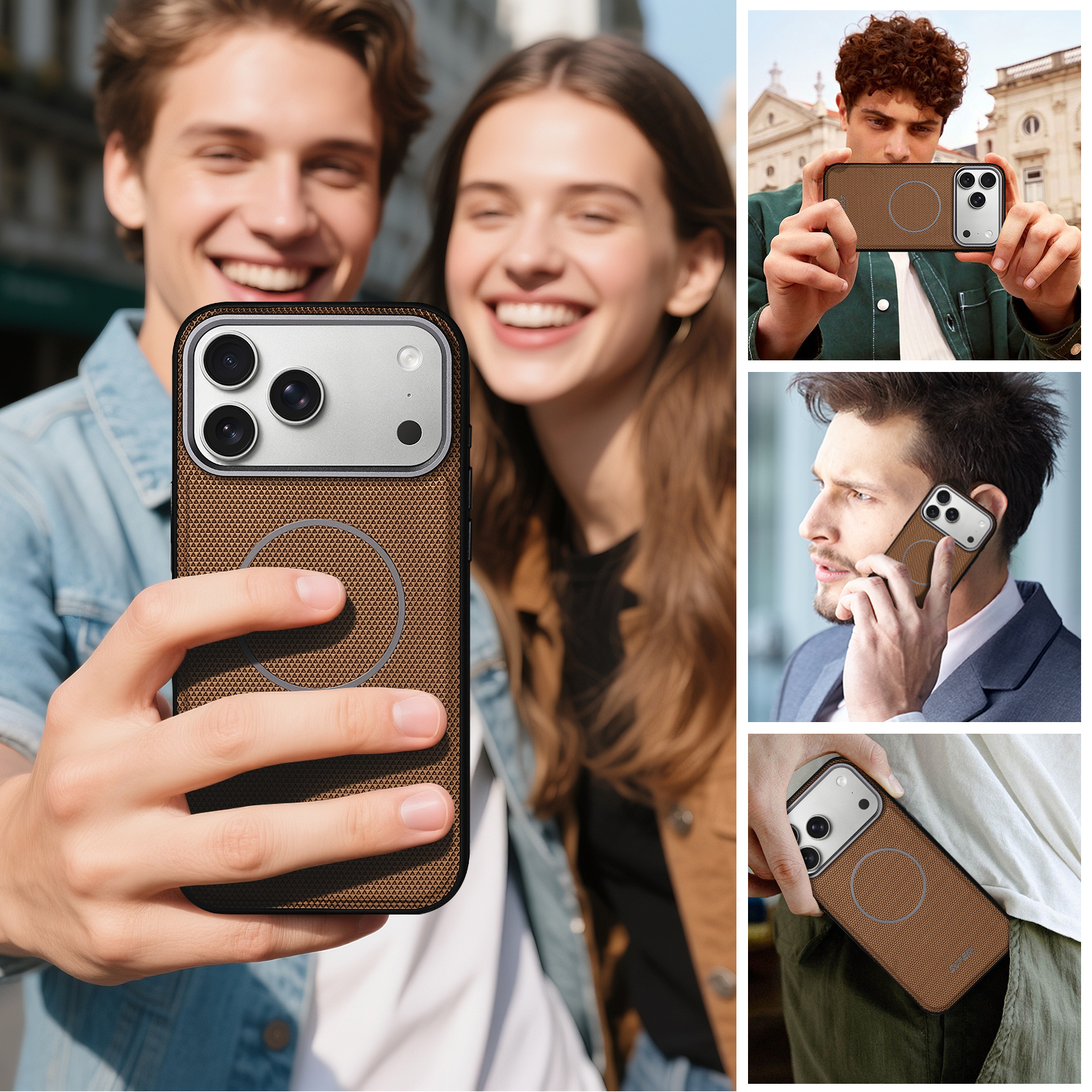 SUTENI G8SJ Faux Leather Magnet Wireless Charging Smooth Texture Metal Lens Frame Phone Case For iPhone 17 Pro Max 16 Plus 15 14 13