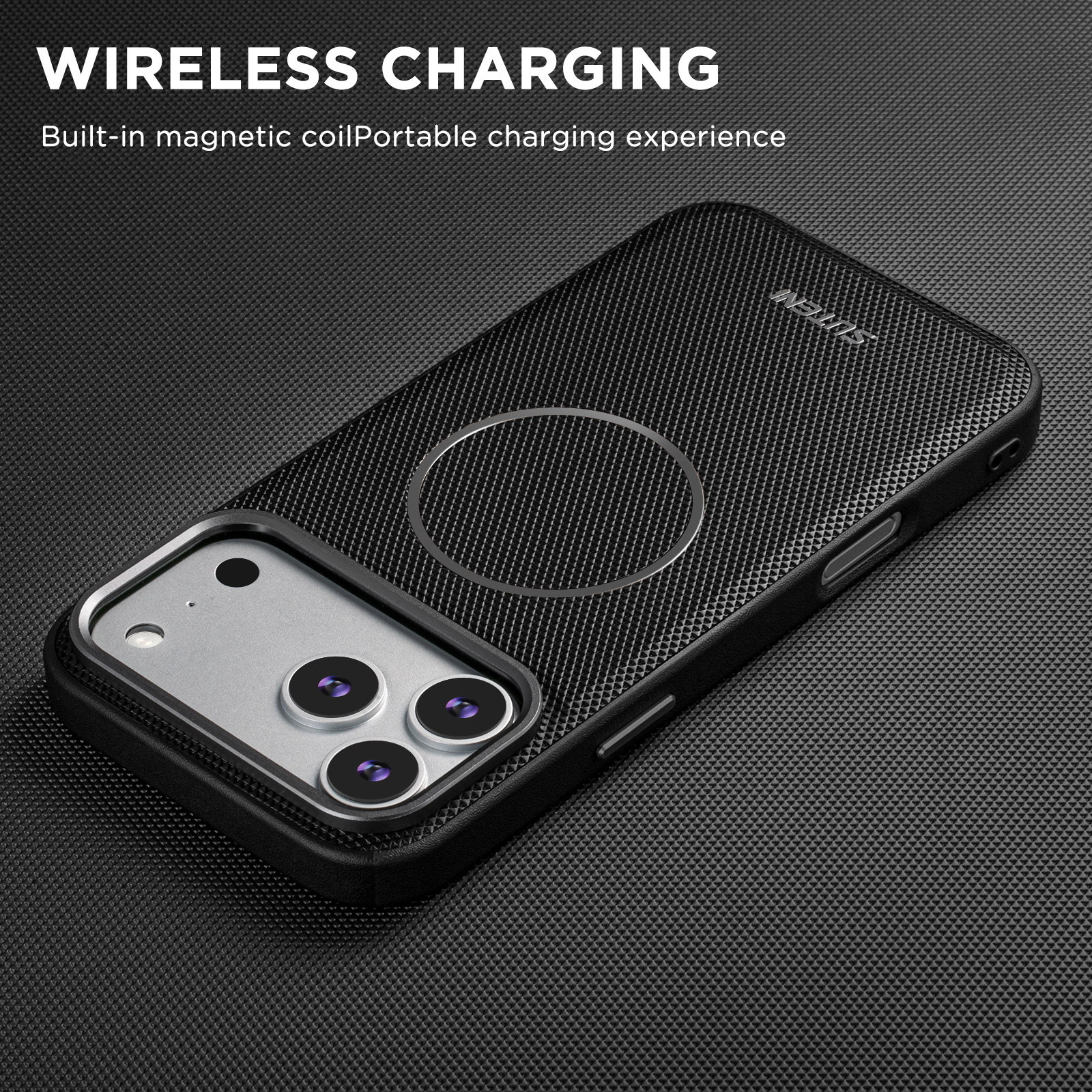 SUTENI G8SJ Faux Leather Magnet Wireless Charging Smooth Texture Metal Lens Frame Phone Case For iPhone 17 Pro Max 16 Plus 15 14 13