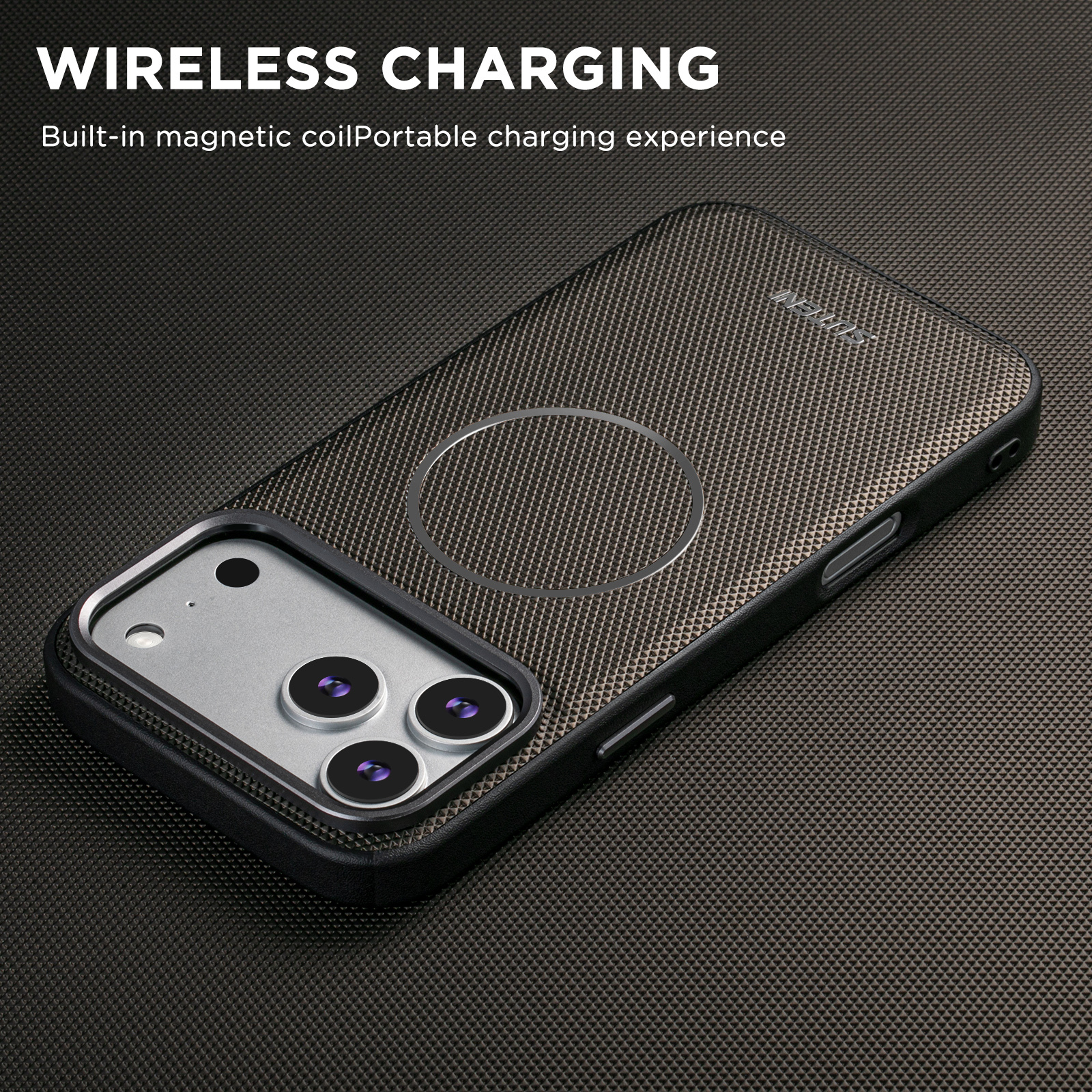 SUTENI G8SJ Faux Leather Magnet Wireless Charging Smooth Texture Metal Lens Frame Phone Case For iPhone 17 Pro Max 16 Plus 15 14 13