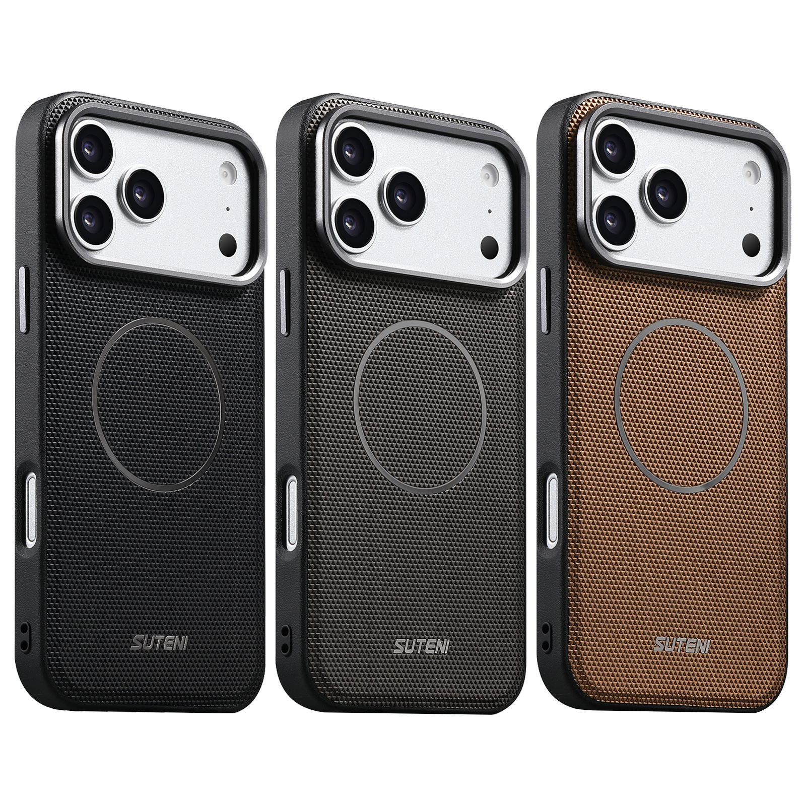 SUTENI G8SJ Faux Leather Magnet Wireless Charging Smooth Texture Metal Lens Frame Phone Case For iPhone 17 Pro Max 16 Plus 15 14 13