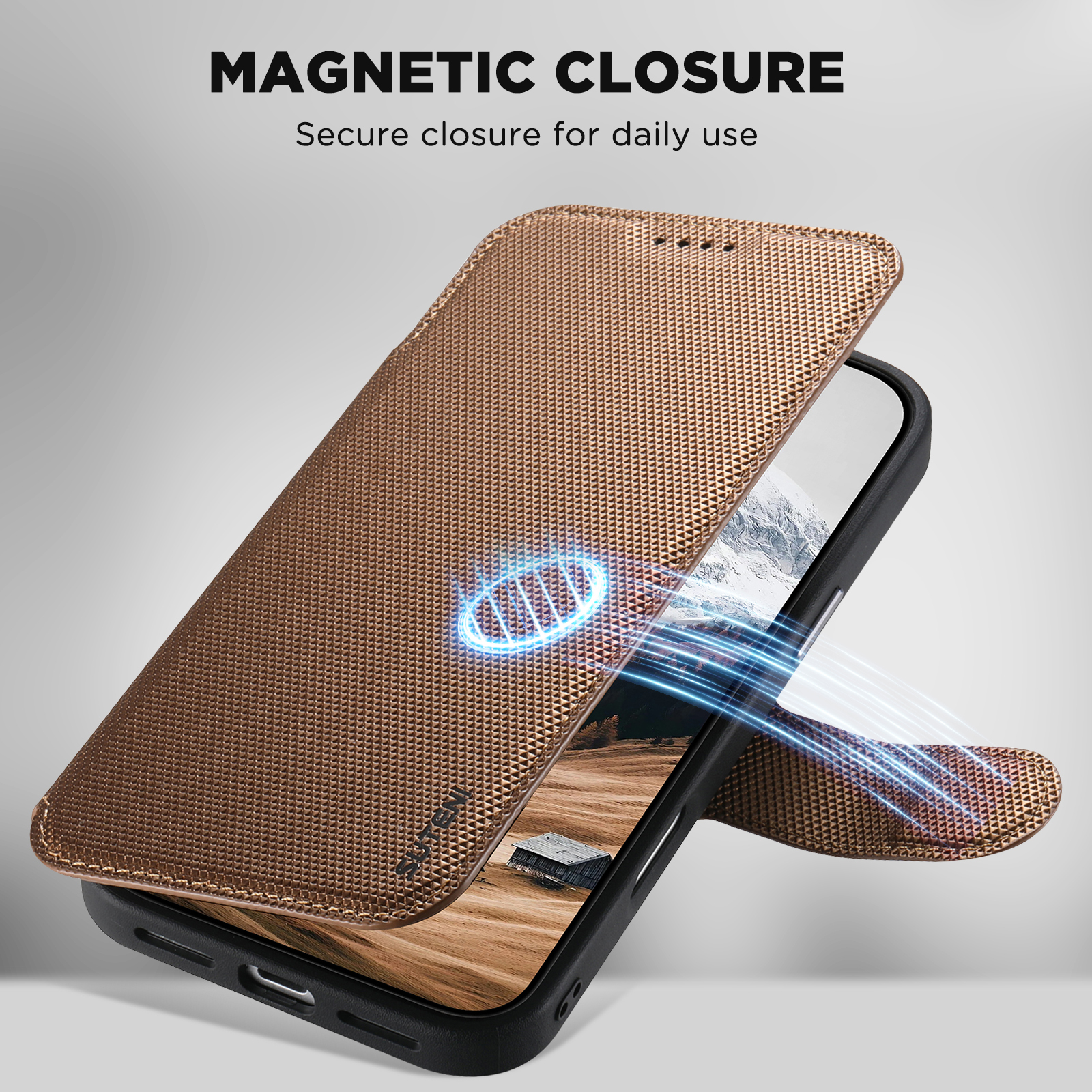 SUTENI Q09 Faux Leather Wireless Charging Card Holder Stand Wallet Magnetic Flip Cover Phone Case For iPhone 17 Pro Max 16 15 14 13
