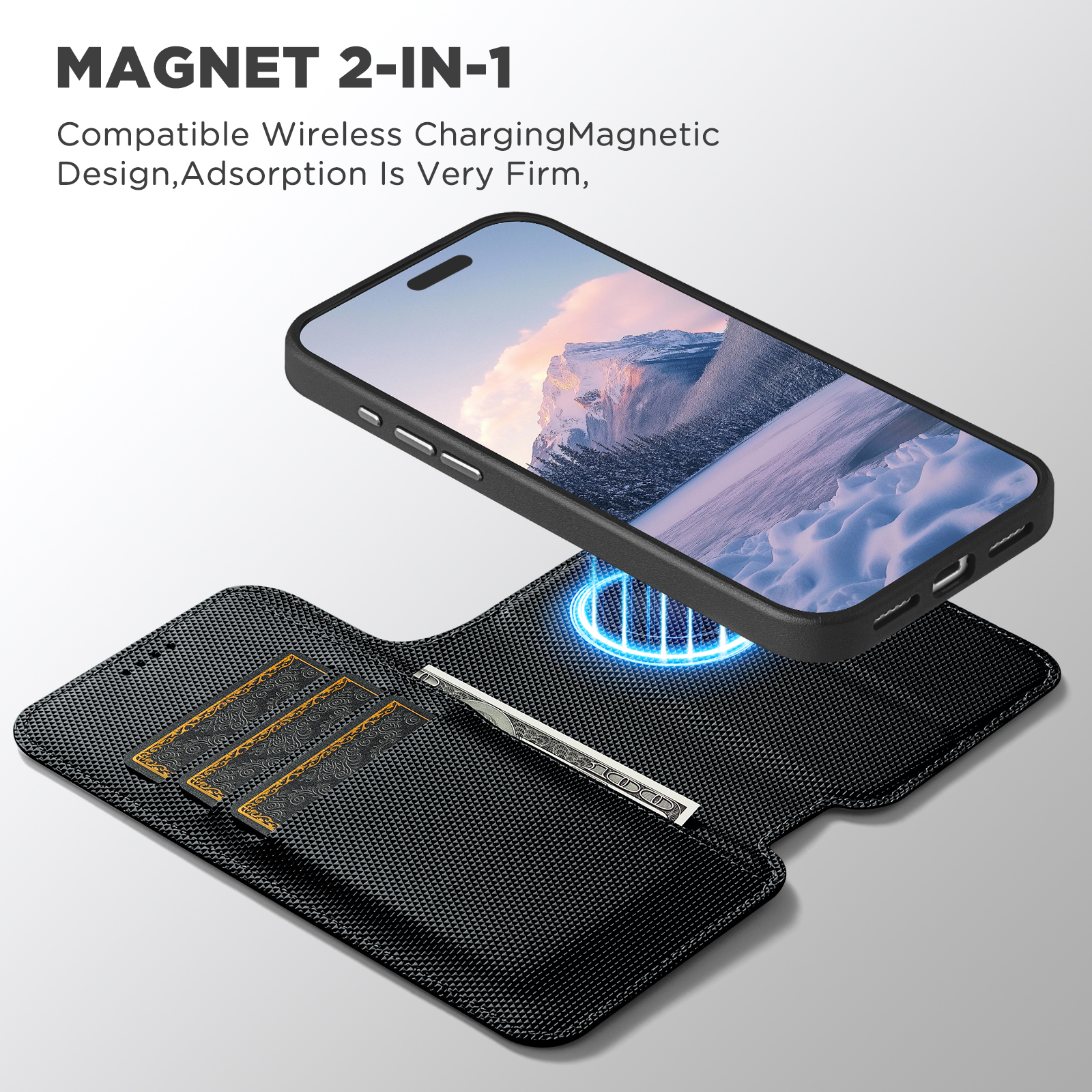 SUTENI Q09 Faux Leather Wireless Charging Card Holder Stand Wallet Magnetic Flip Cover Phone Case For iPhone 17 Pro Max 16 15 14 13