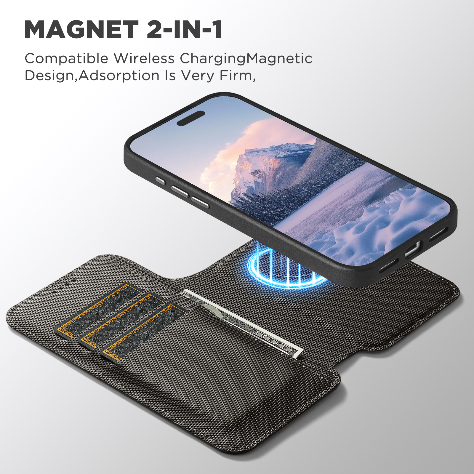 SUTENI Q09 Faux Leather Wireless Charging Card Holder Stand Wallet Magnetic Flip Cover Phone Case For iPhone 17 Pro Max 16 15 14 13