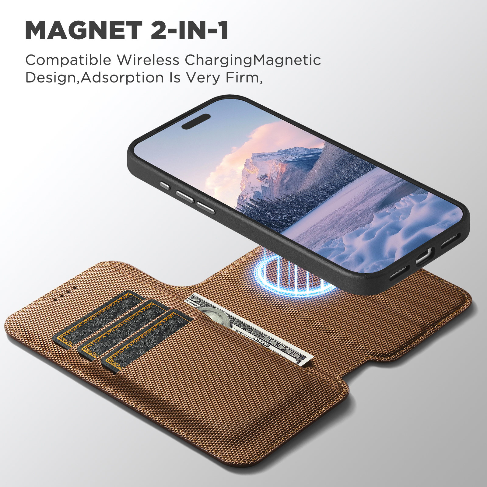 SUTENI Q09 Faux Leather Wireless Charging Card Holder Stand Wallet Magnetic Flip Cover Phone Case For iPhone 17 Pro Max 16 15 14 13