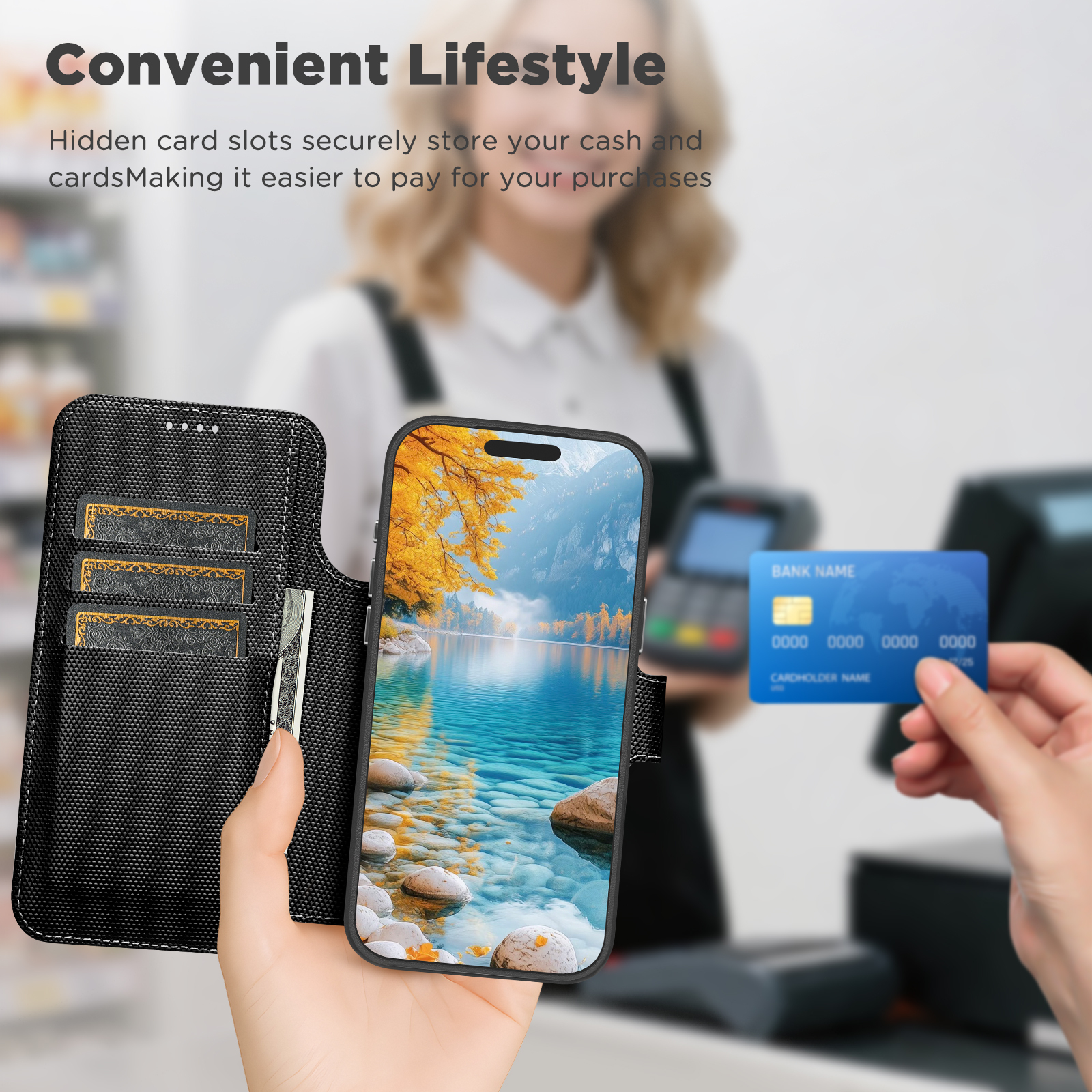 SUTENI Q09 Faux Leather Wireless Charging Card Holder Stand Wallet Magnetic Flip Cover Phone Case For iPhone 17 Pro Max 16 15 14 13