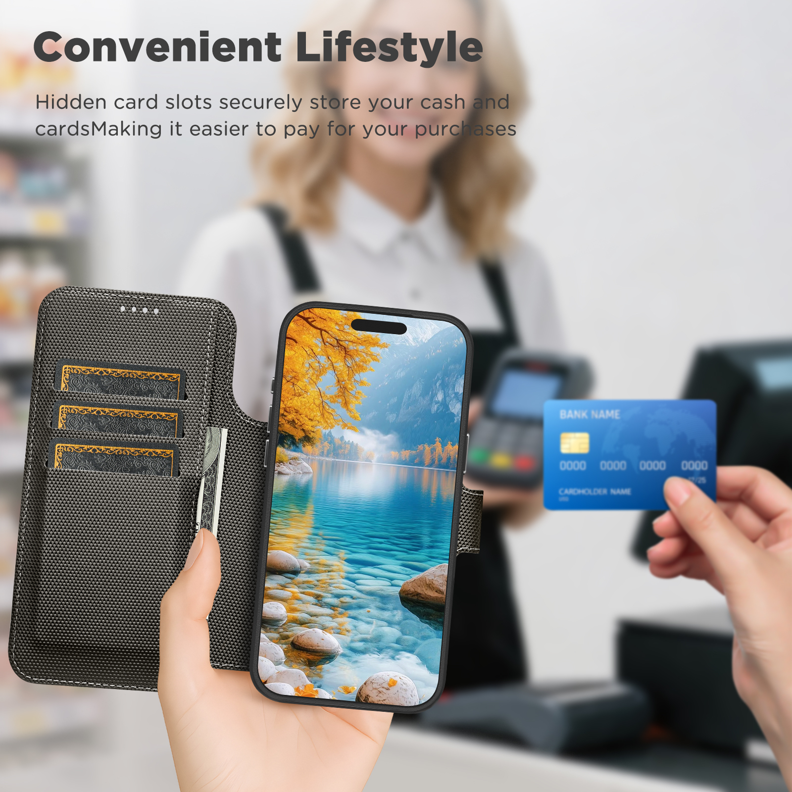 SUTENI Q09 Faux Leather Wireless Charging Card Holder Stand Wallet Magnetic Flip Cover Phone Case For iPhone 17 Pro Max 16 15 14 13