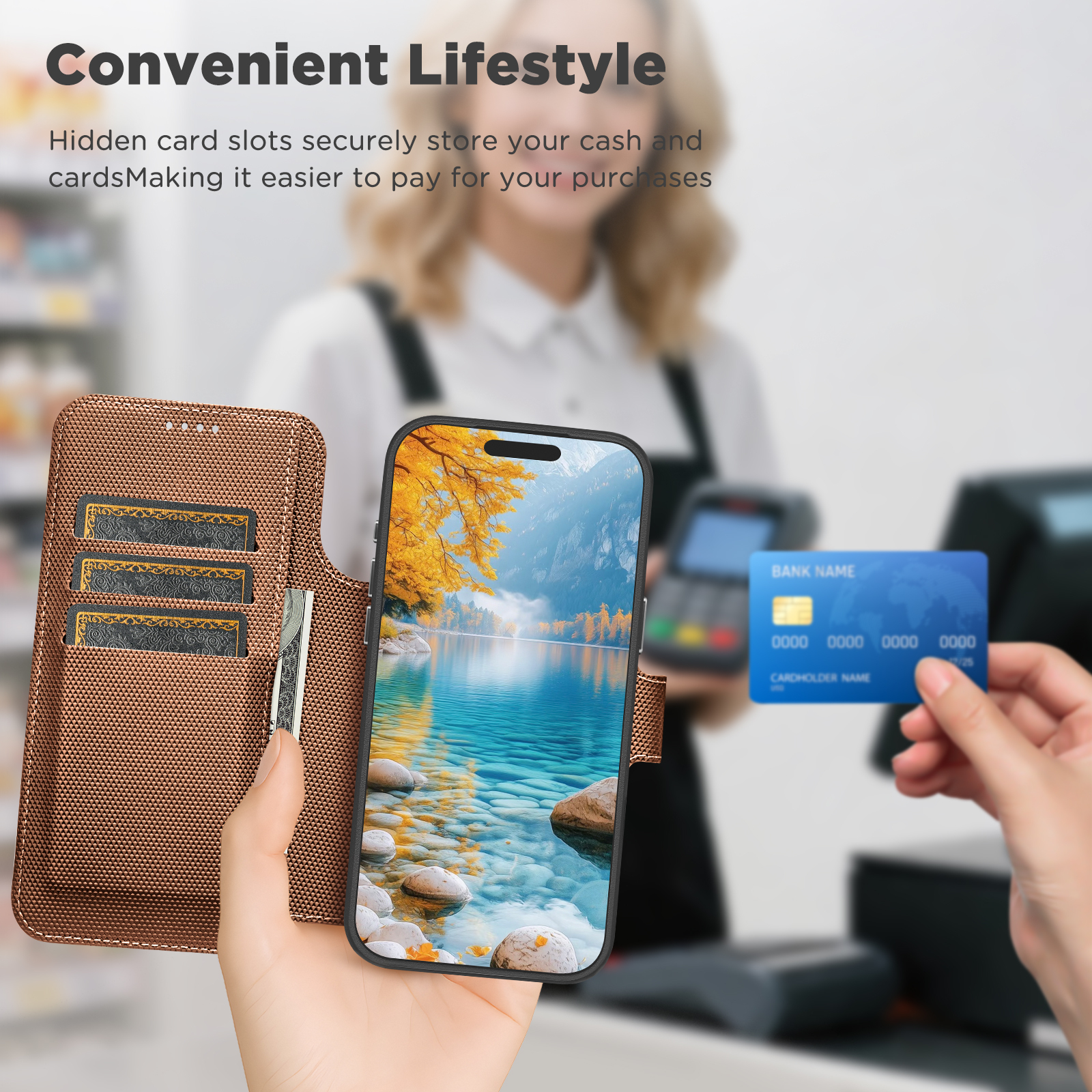 SUTENI Q09 Faux Leather Wireless Charging Card Holder Stand Wallet Magnetic Flip Cover Phone Case For iPhone 17 Pro Max 16 15 14 13