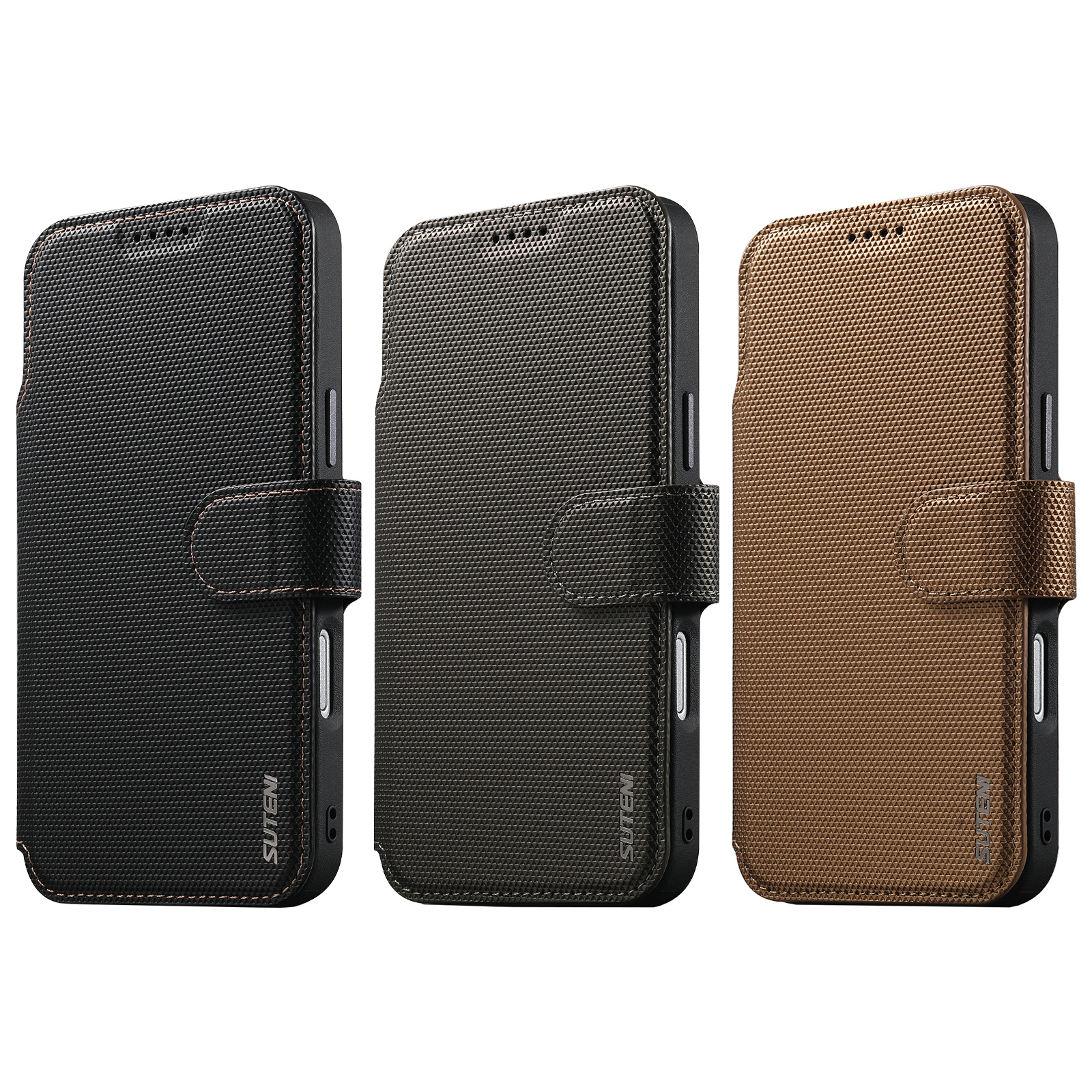 SUTENI Q09 Faux Leather Wireless Charging Card Holder Stand Wallet Magnetic Flip Cover Phone Case For iPhone 17 Pro Max 16 15 14 13