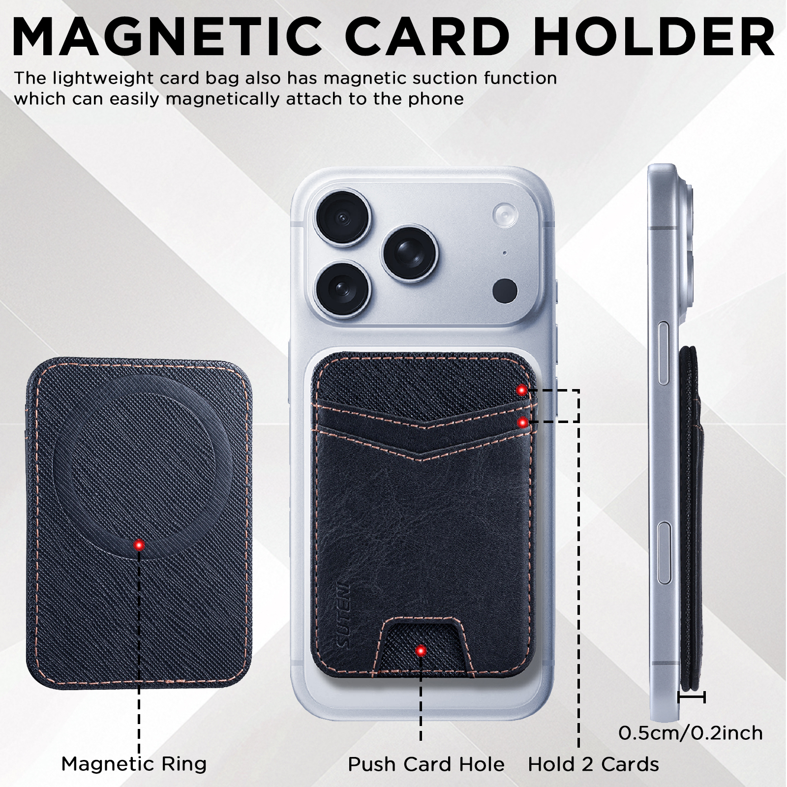 SUTENI S7YL Mobile Phone Magnet Pocket Lightweight Card Holder Storage Push Card Hole RFID Anti-skimming Luxury Faux Leather Bag Wallet