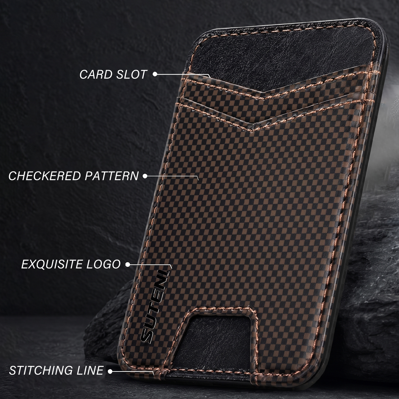SUTENI S8FG Mobile Phone Magnet Pocket Lightweight Card Holder Storage Push Card Hole RFID Anti-skimming Luxury Faux Leather Bag Wallet