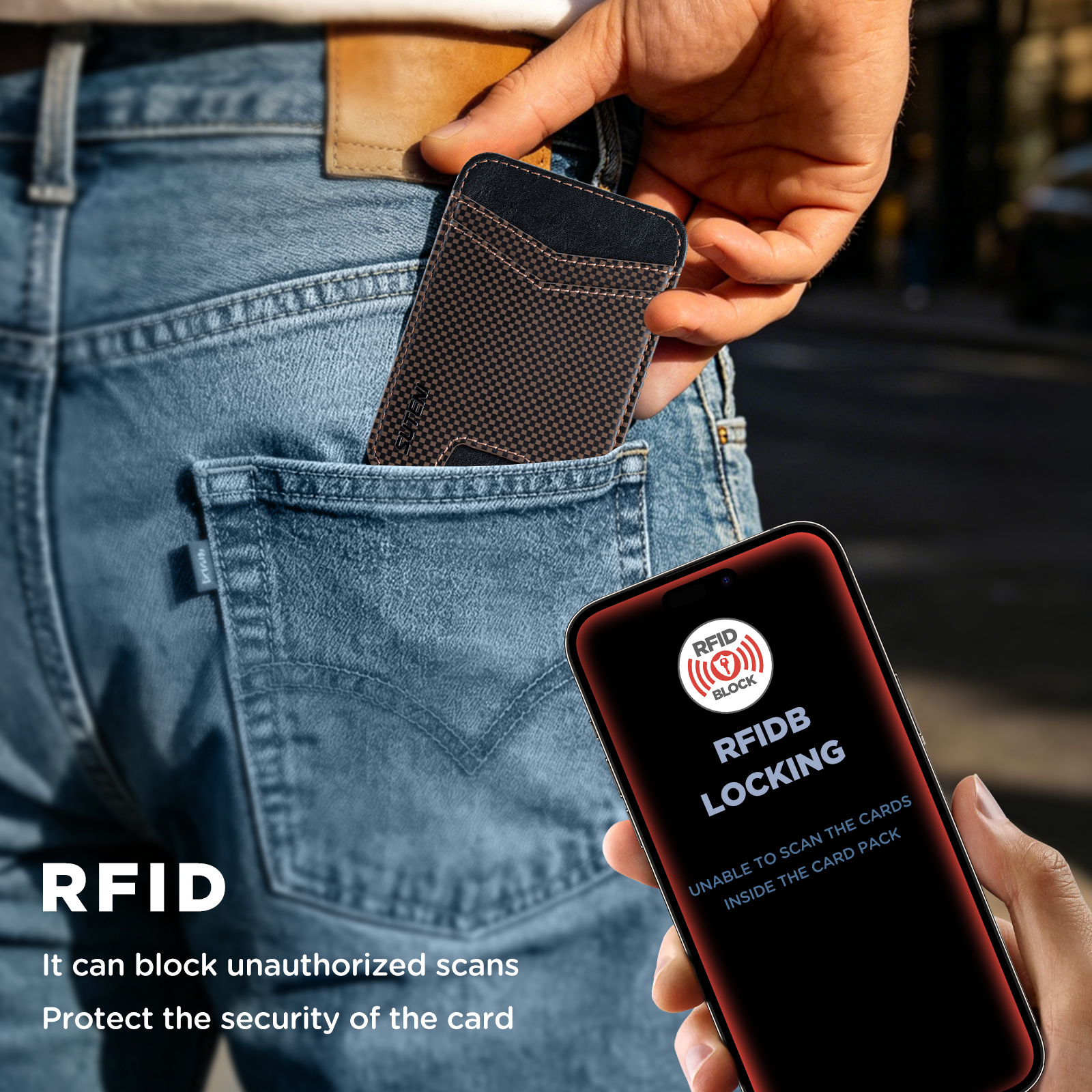 SUTENI S8FG Mobile Phone Magnet Pocket Lightweight Card Holder Storage Push Card Hole RFID Anti-skimming Luxury Faux Leather Bag Wallet