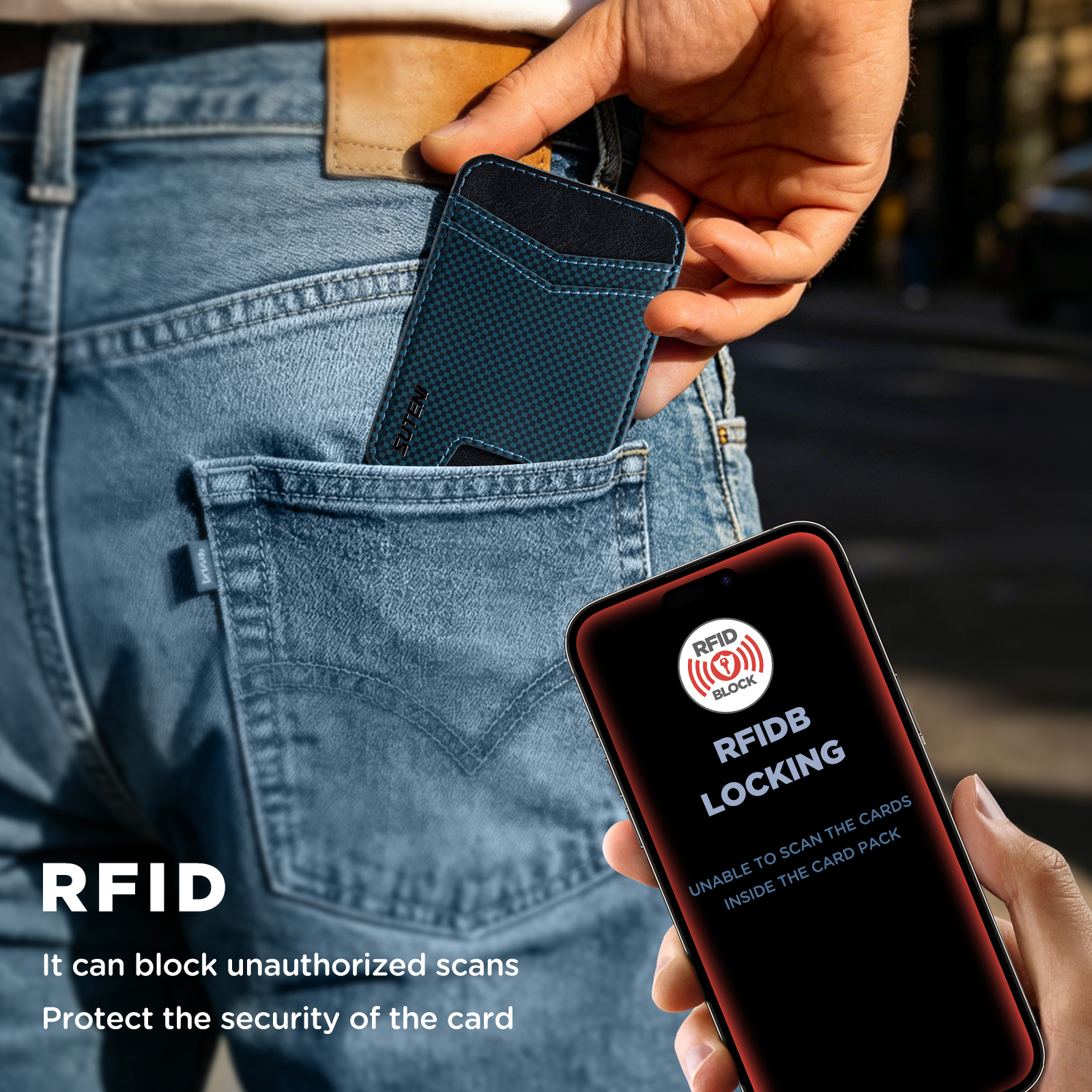 SUTENI S8FG Mobile Phone Magnet Pocket Lightweight Card Holder Storage Push Card Hole RFID Anti-skimming Luxury Faux Leather Bag Wallet
