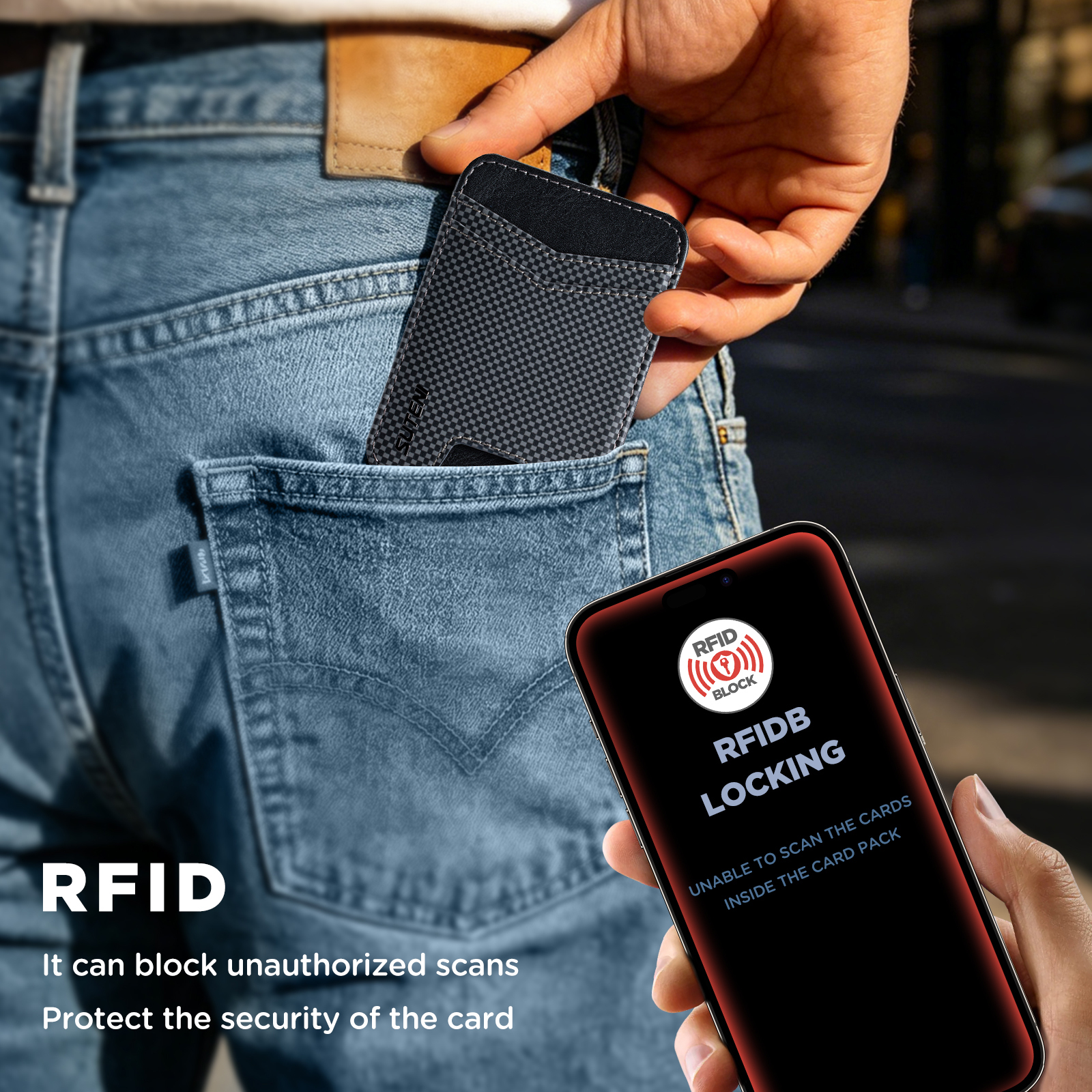 SUTENI S8FG Mobile Phone Magnet Pocket Lightweight Card Holder Storage Push Card Hole RFID Anti-skimming Luxury Faux Leather Bag Wallet