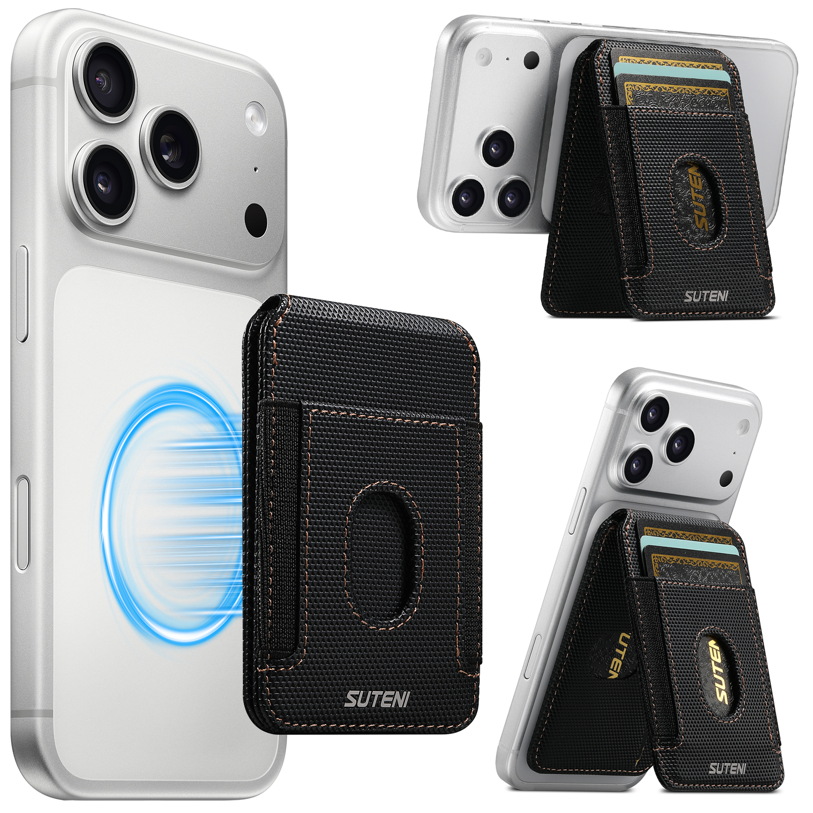 SUTENI S6 Mobile Phone Stand Magnet Flip Pocket Card Holder Storage Multi-angle Support Can Fixed Metal Shaft RFID Luxury Faux Leather Bag Wallet