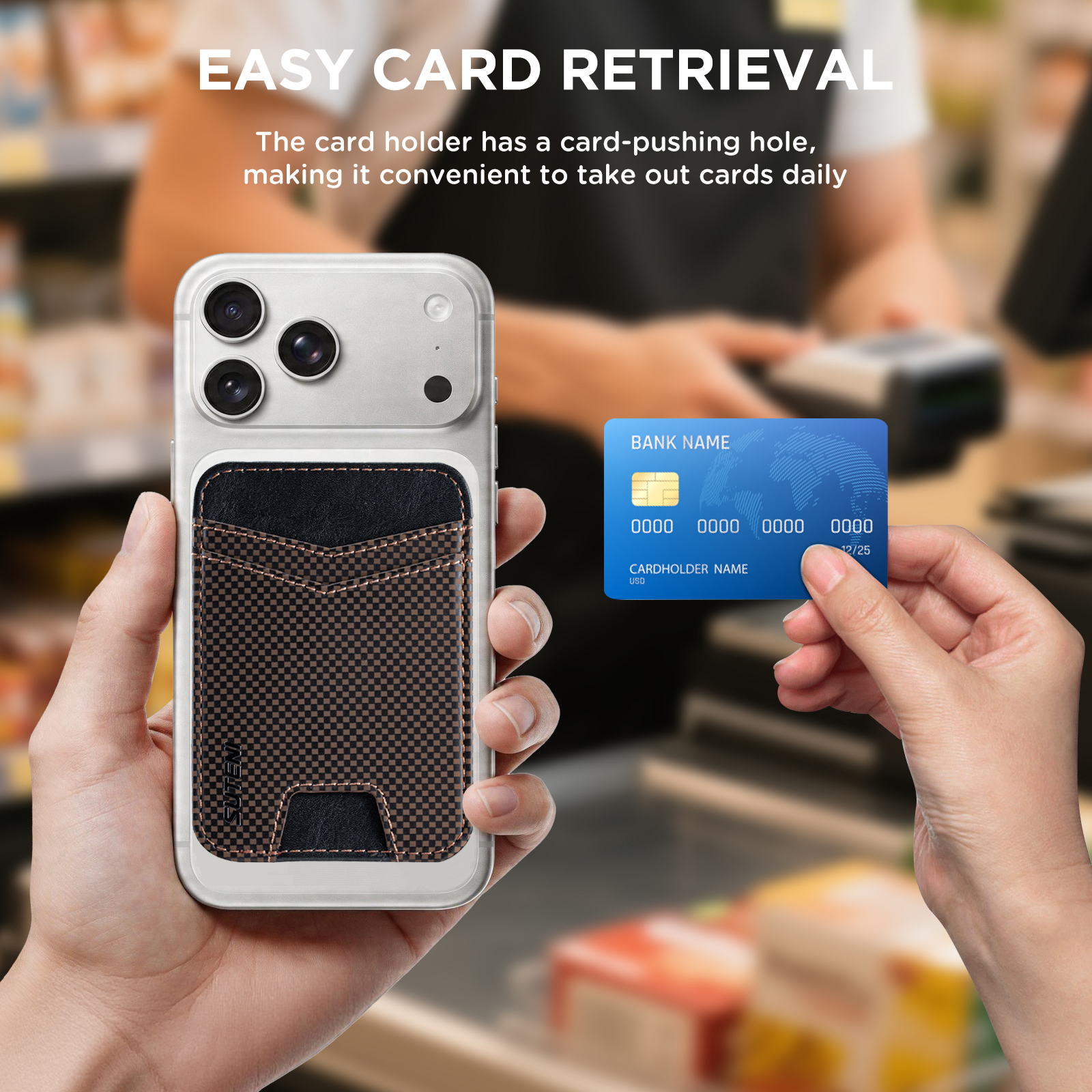 SUTENI S8FG Mobile Phone Magnet Pocket Lightweight Card Holder Storage Push Card Hole RFID Anti-skimming Luxury Faux Leather Bag Wallet