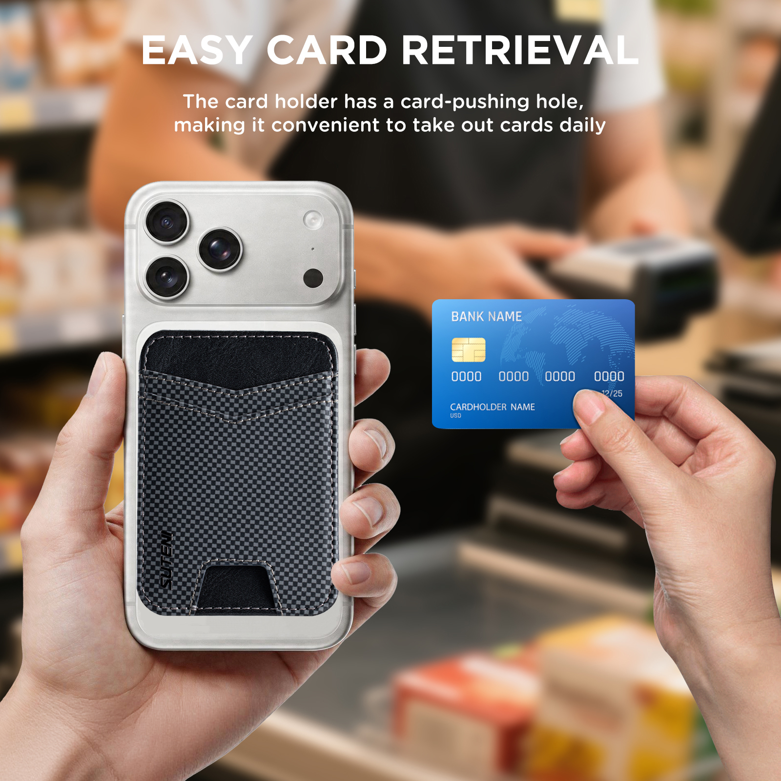 SUTENI S8FG Mobile Phone Magnet Pocket Lightweight Card Holder Storage Push Card Hole RFID Anti-skimming Luxury Faux Leather Bag Wallet