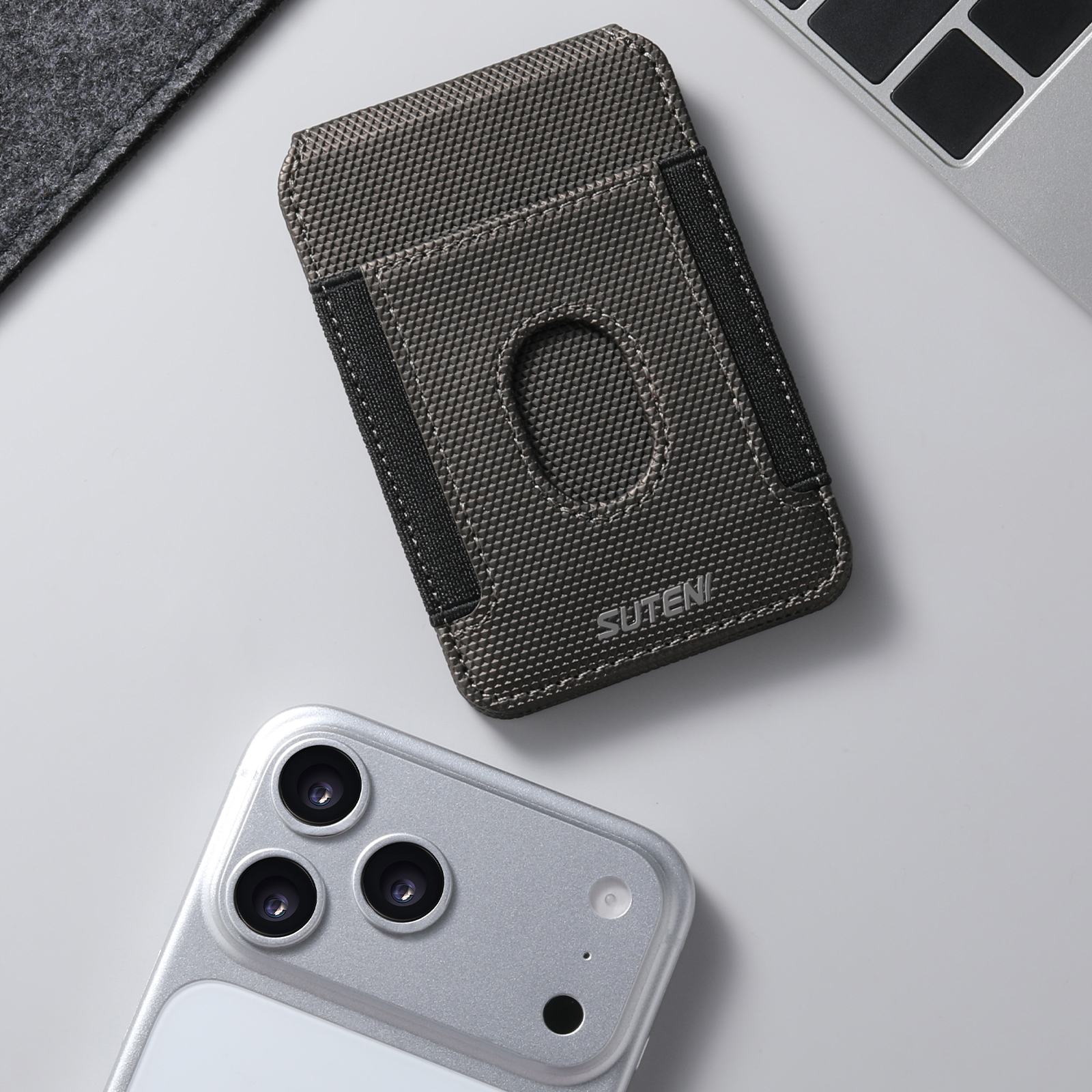 SUTENI S6 Mobile Phone Stand Magnet Flip Pocket Card Holder Storage Multi-angle Support Can Fixed Metal Shaft RFID Luxury Faux Leather Bag Wallet