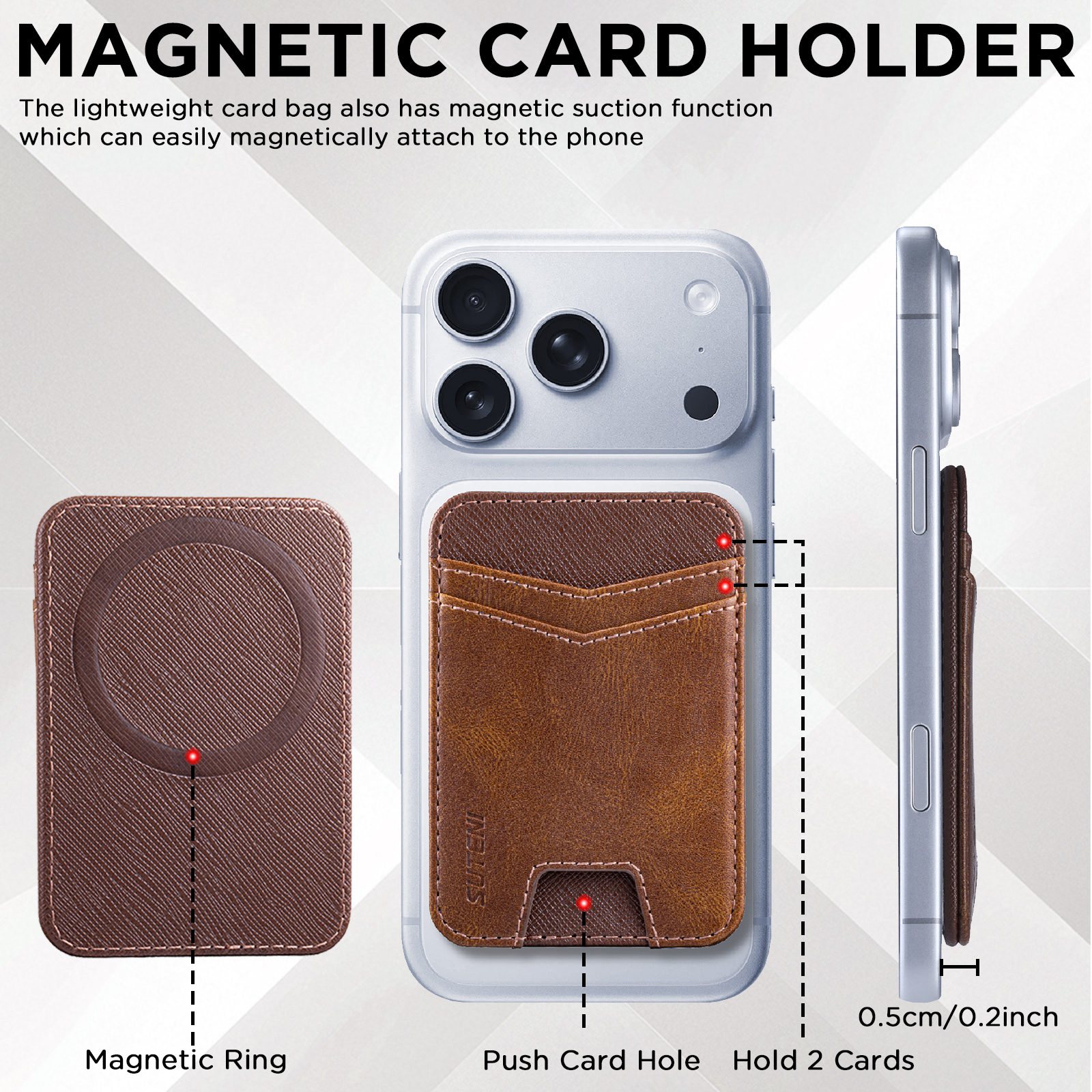 SUTENI S7YL Mobile Phone Magnet Pocket Lightweight Card Holder Storage Push Card Hole RFID Anti-skimming Luxury Faux Leather Bag Wallet