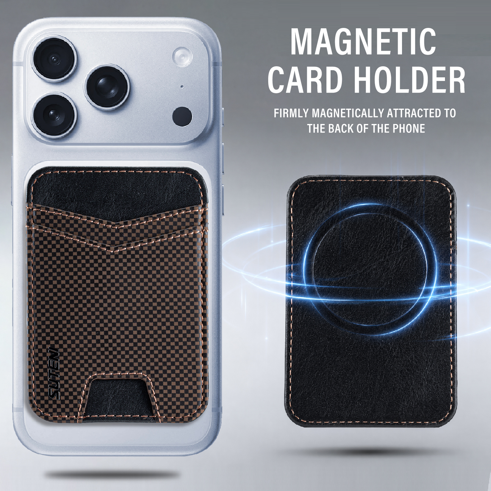 SUTENI S8FG Mobile Phone Magnet Pocket Lightweight Card Holder Storage Push Card Hole RFID Anti-skimming Luxury Faux Leather Bag Wallet