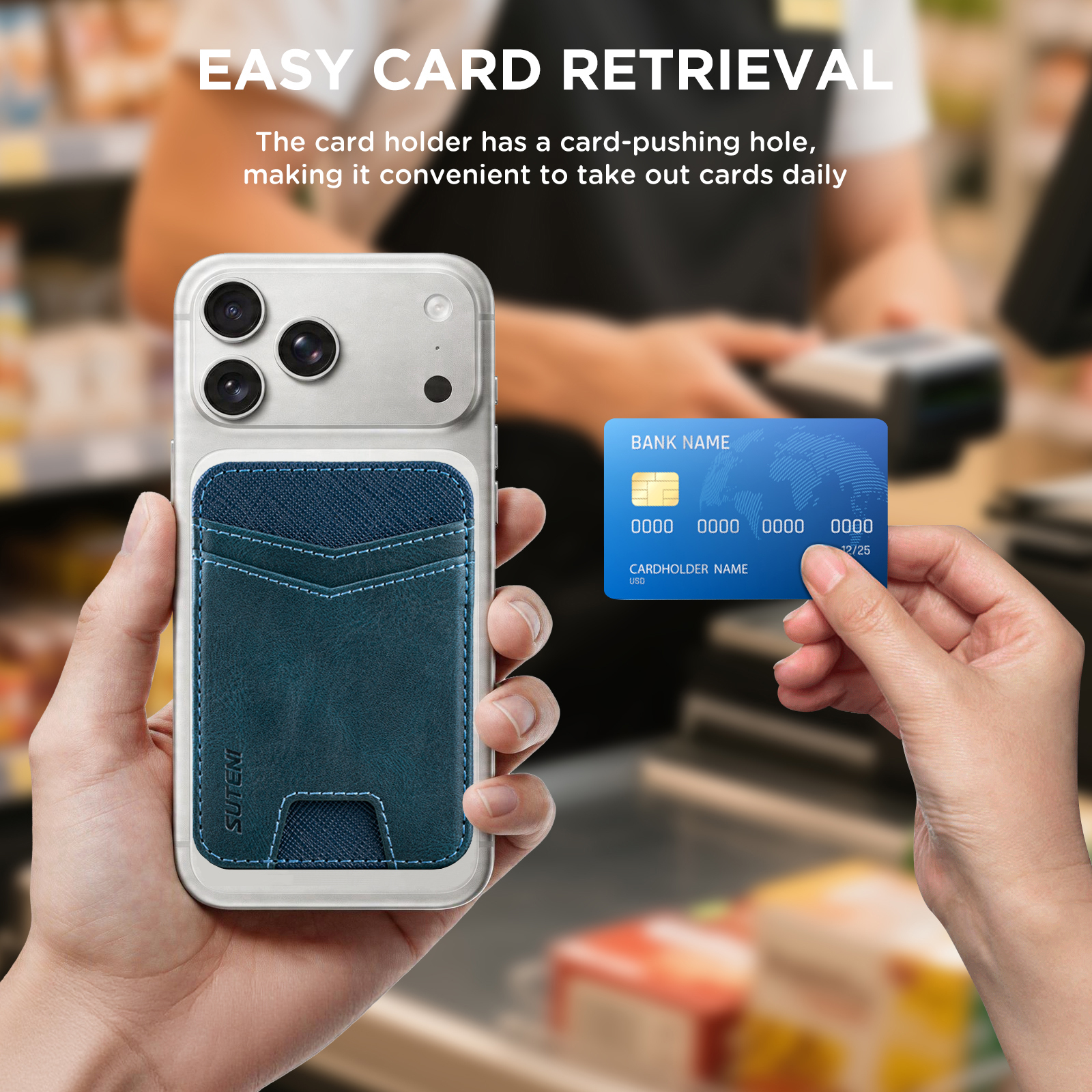 SUTENI S7YL Mobile Phone Magnet Pocket Lightweight Card Holder Storage Push Card Hole RFID Anti-skimming Luxury Faux Leather Bag Wallet