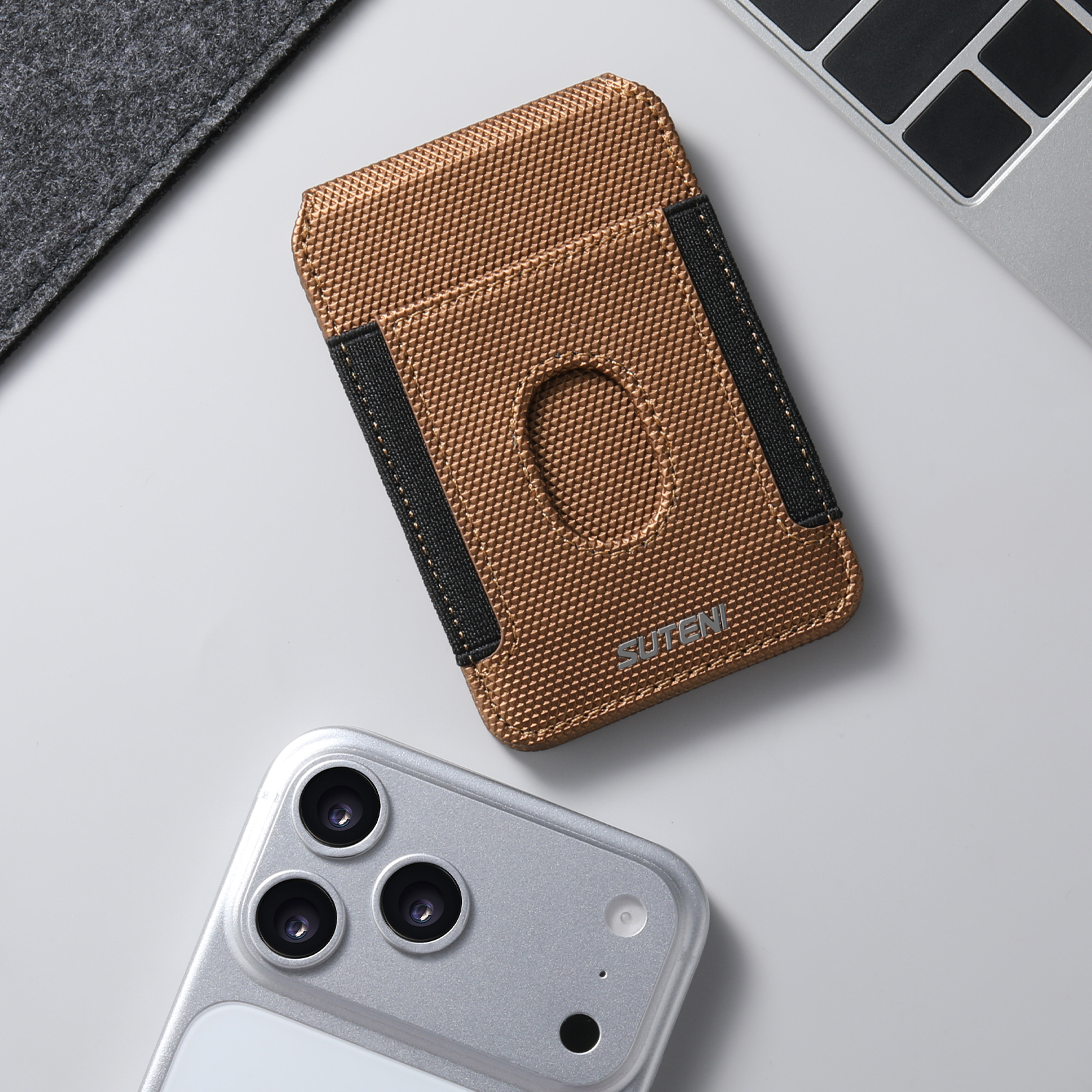 SUTENI S6 Mobile Phone Stand Magnet Flip Pocket Card Holder Storage Multi-angle Support Can Fixed Metal Shaft RFID Luxury Faux Leather Bag Wallet