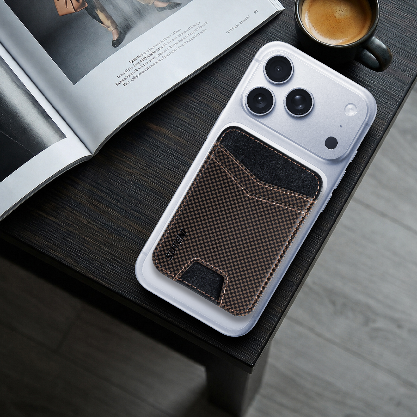 SUTENI S8FG Mobile Phone Magnet Pocket Lightweight Card Holder Storage Push Card Hole RFID Anti-skimming Luxury Faux Leather Bag Wallet