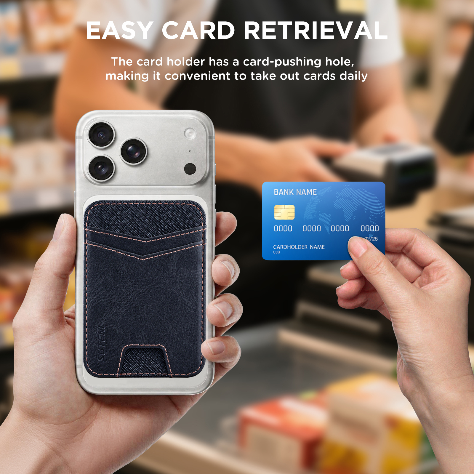 SUTENI S7YL Mobile Phone Magnet Pocket Lightweight Card Holder Storage Push Card Hole RFID Anti-skimming Luxury Faux Leather Bag Wallet