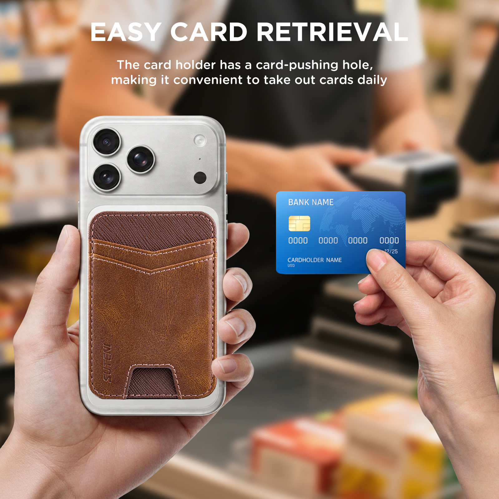 SUTENI S7YL Mobile Phone Magnet Pocket Lightweight Card Holder Storage Push Card Hole RFID Anti-skimming Luxury Faux Leather Bag Wallet
