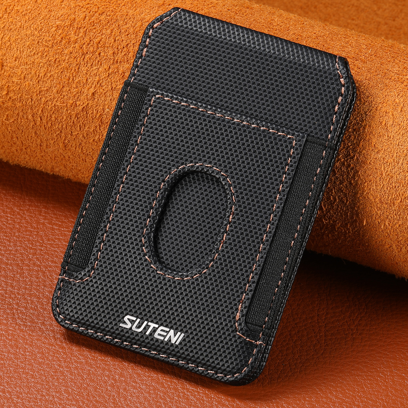 SUTENI S6 Mobile Phone Stand Magnet Flip Pocket Card Holder Storage Multi-angle Support Can Fixed Metal Shaft RFID Luxury Faux Leather Bag Wallet