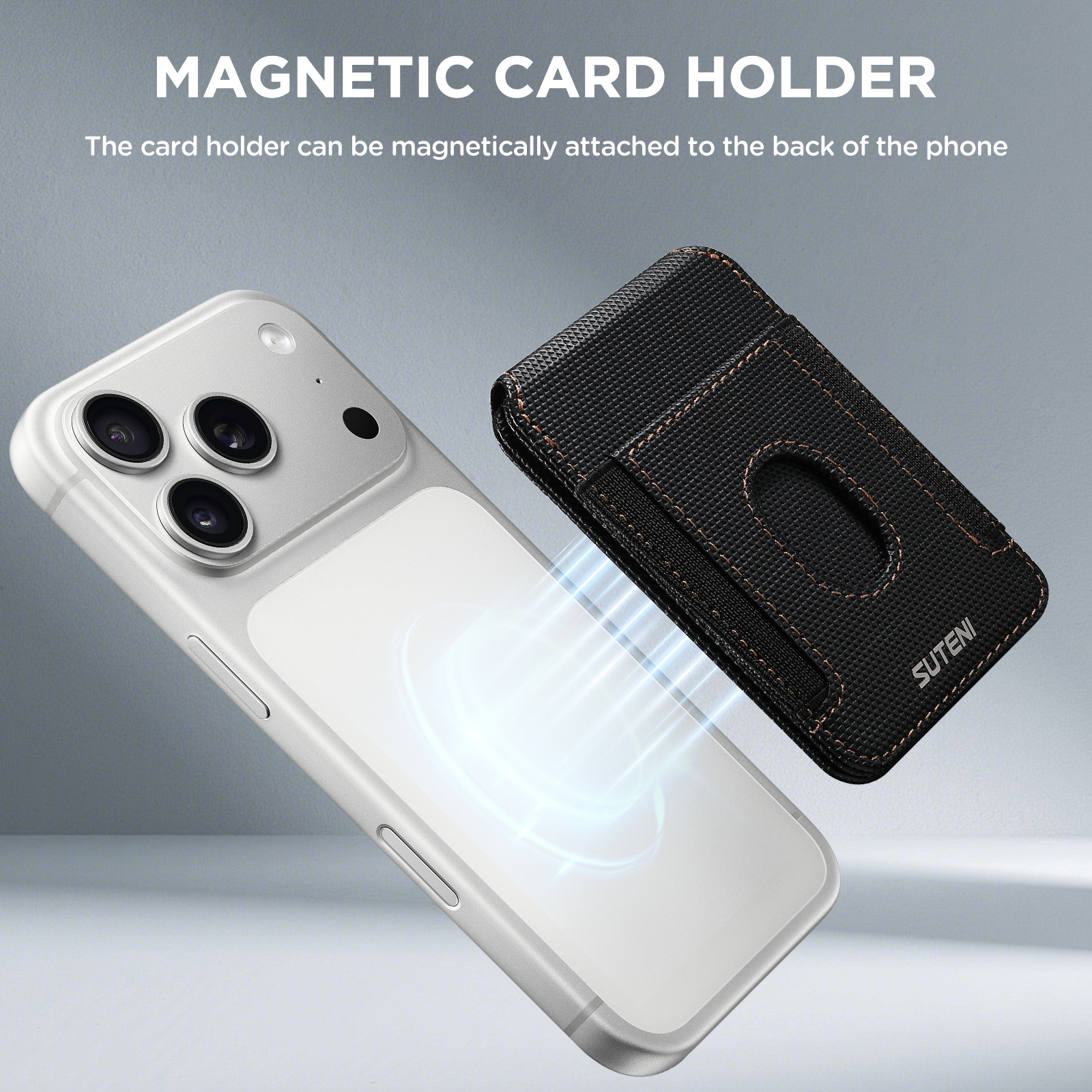 SUTENI S6 Mobile Phone Stand Magnet Flip Pocket Card Holder Storage Multi-angle Support Can Fixed Metal Shaft RFID Luxury Faux Leather Bag Wallet
