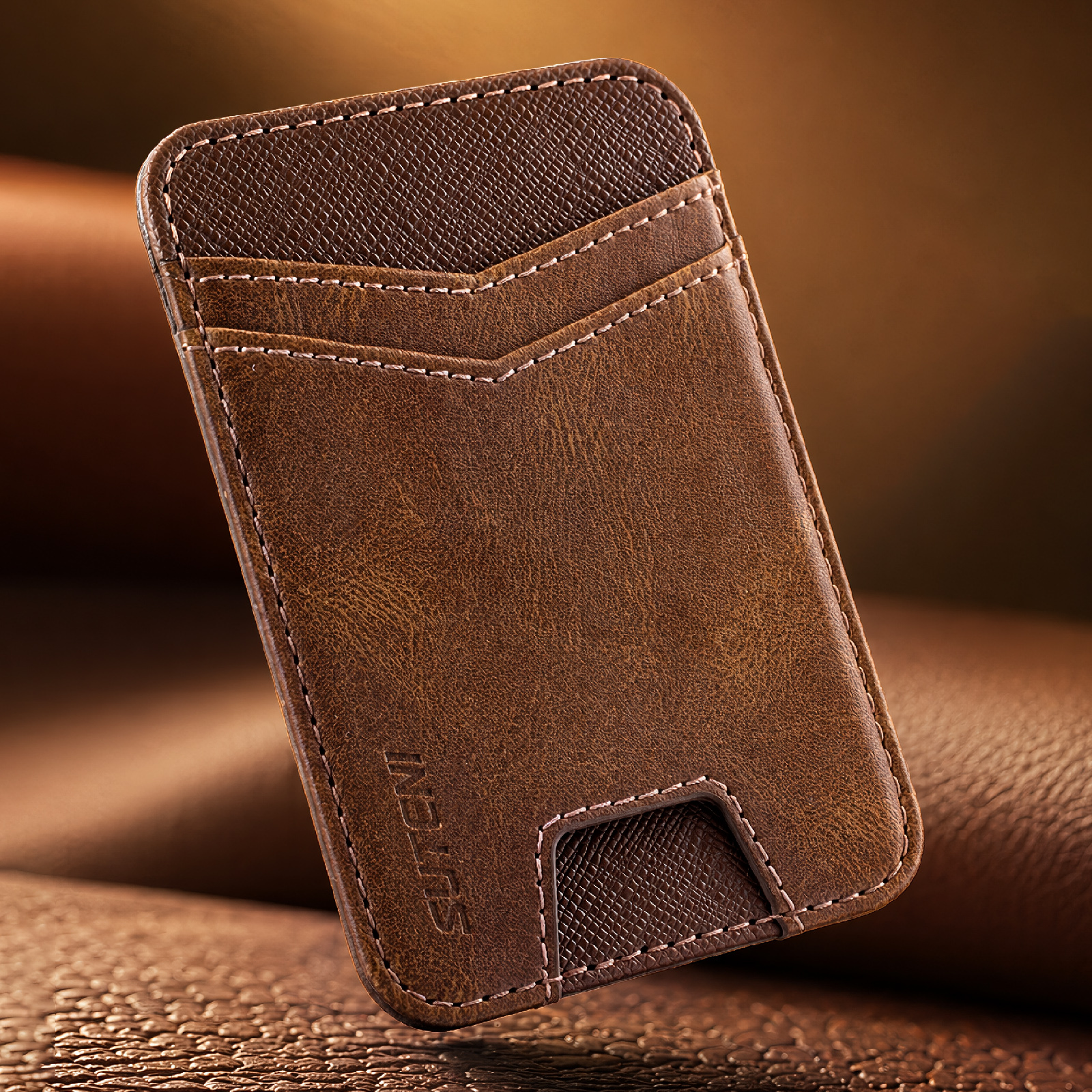 SUTENI S7YL Mobile Phone Magnet Pocket Lightweight Card Holder Storage Push Card Hole RFID Anti-skimming Luxury Faux Leather Bag Wallet