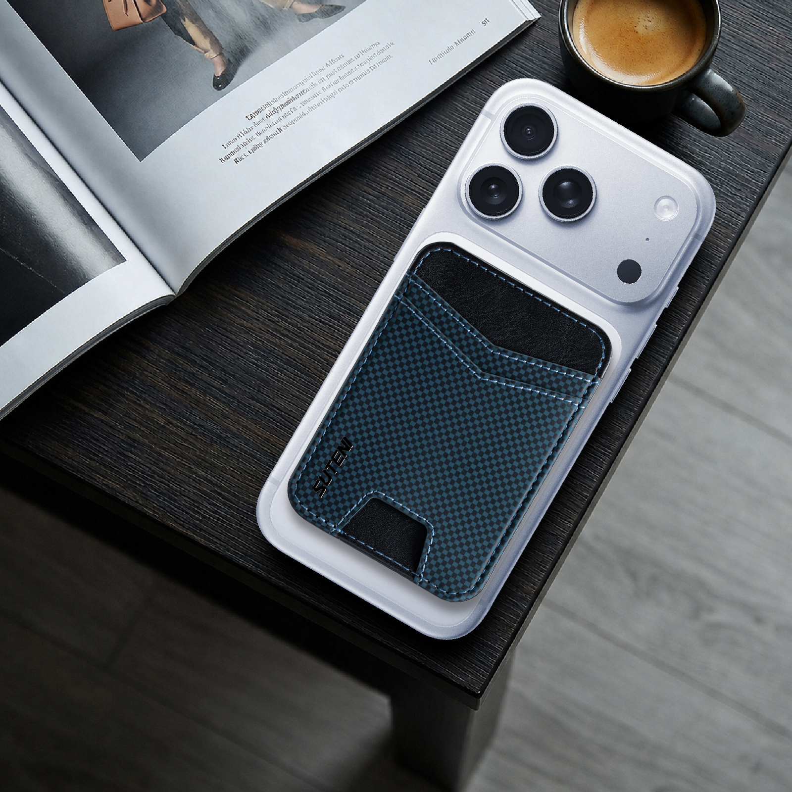 SUTENI S8FG Mobile Phone Magnet Pocket Lightweight Card Holder Storage Push Card Hole RFID Anti-skimming Luxury Faux Leather Bag Wallet