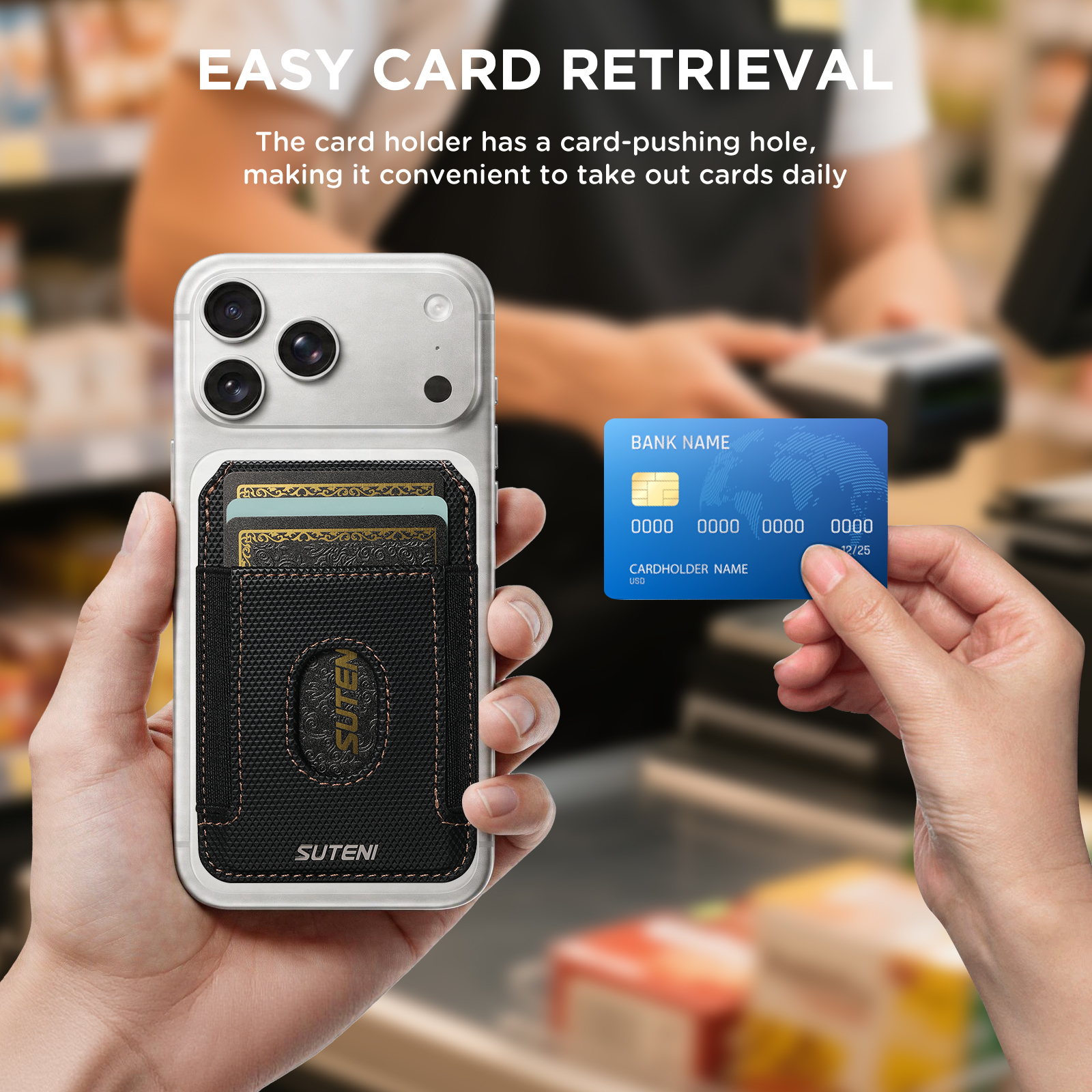 SUTENI S6 Mobile Phone Stand Magnet Flip Pocket Card Holder Storage Multi-angle Support Can Fixed Metal Shaft RFID Luxury Faux Leather Bag Wallet