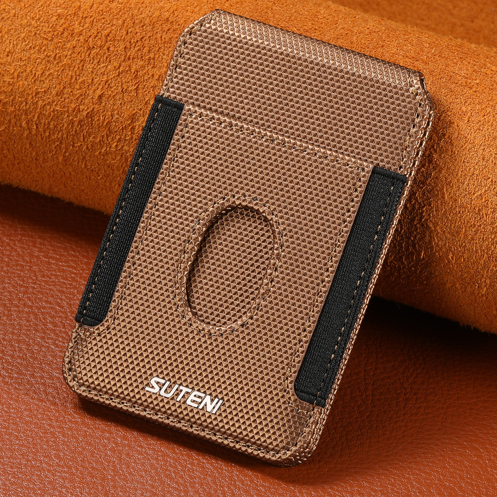 SUTENI S6 Mobile Phone Stand Magnet Flip Pocket Card Holder Storage Multi-angle Support Can Fixed Metal Shaft RFID Luxury Faux Leather Bag Wallet