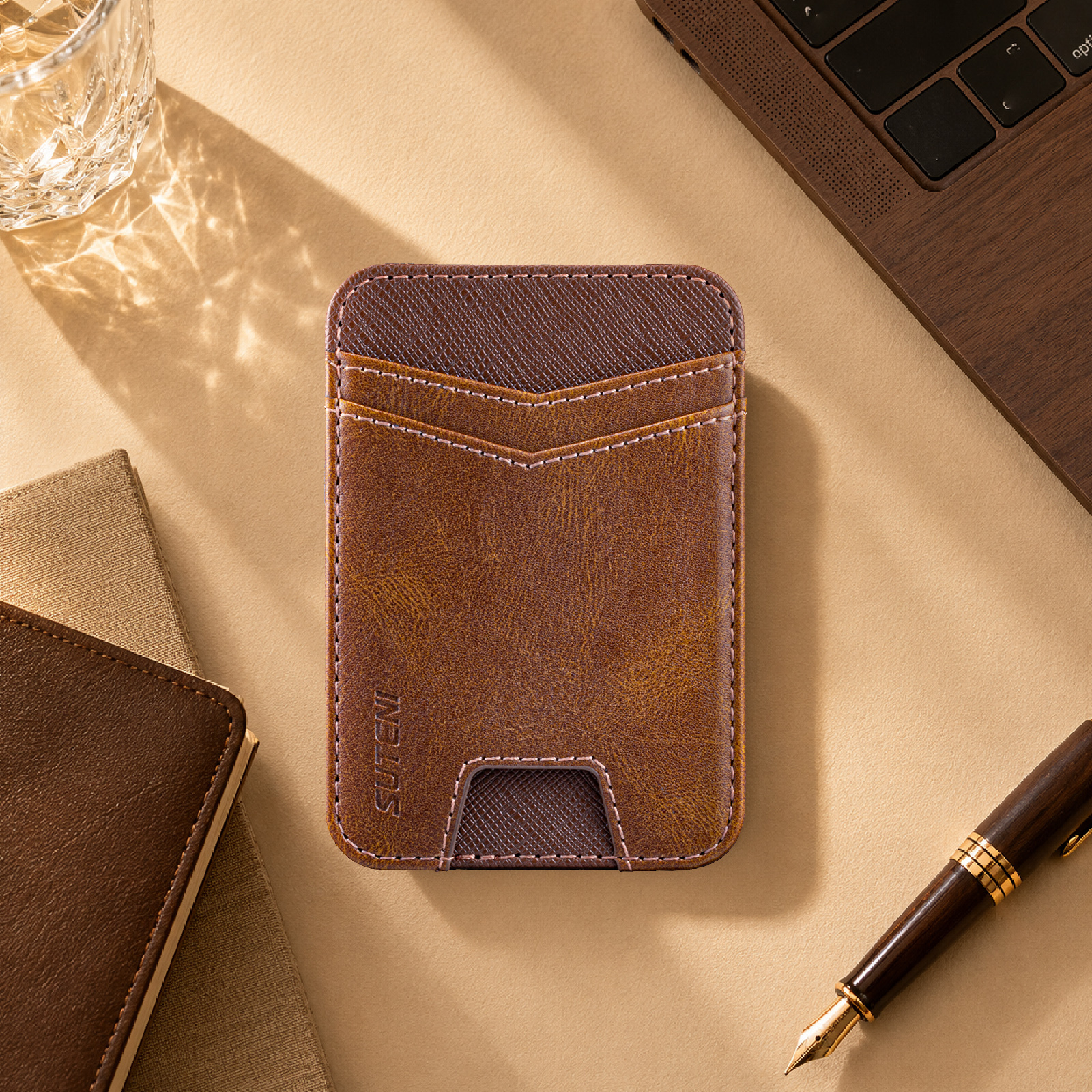 SUTENI S7YL Mobile Phone Magnet Pocket Lightweight Card Holder Storage Push Card Hole RFID Anti-skimming Luxury Faux Leather Bag Wallet