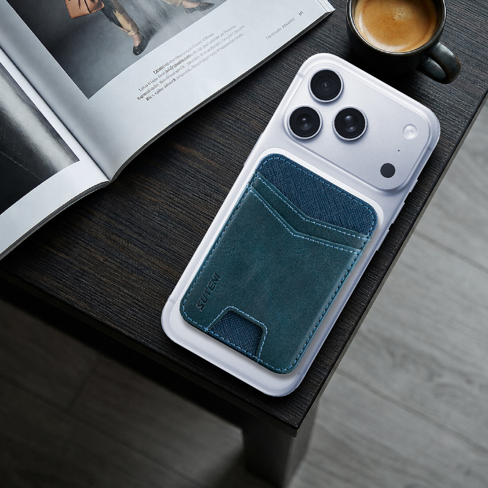 SUTENI S7YL Mobile Phone Magnet Pocket Lightweight Card Holder Storage Push Card Hole RFID Anti-skimming Luxury Faux Leather Bag Wallet