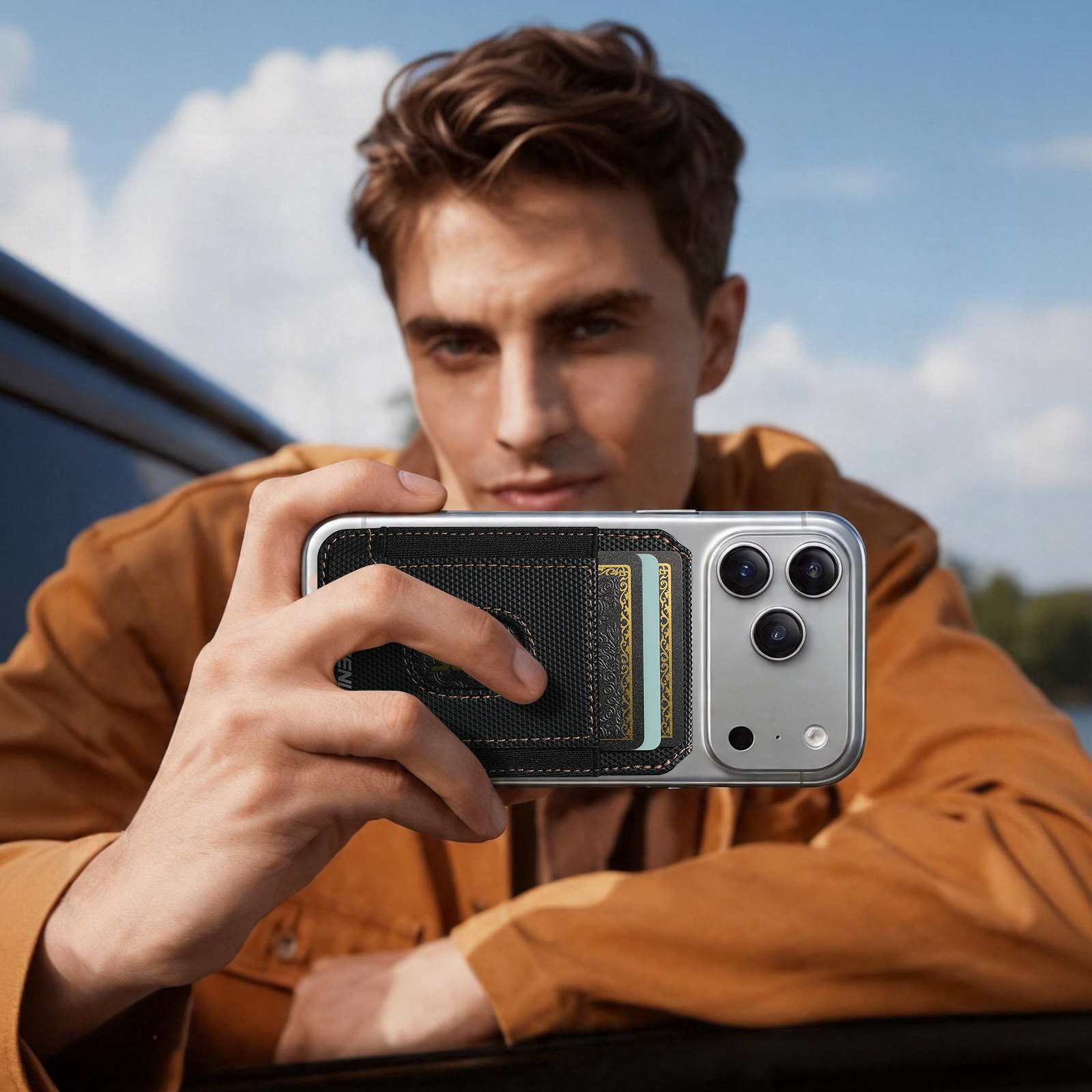 SUTENI S6 Mobile Phone Stand Magnet Flip Pocket Card Holder Storage Multi-angle Support Can Fixed Metal Shaft RFID Luxury Faux Leather Bag Wallet