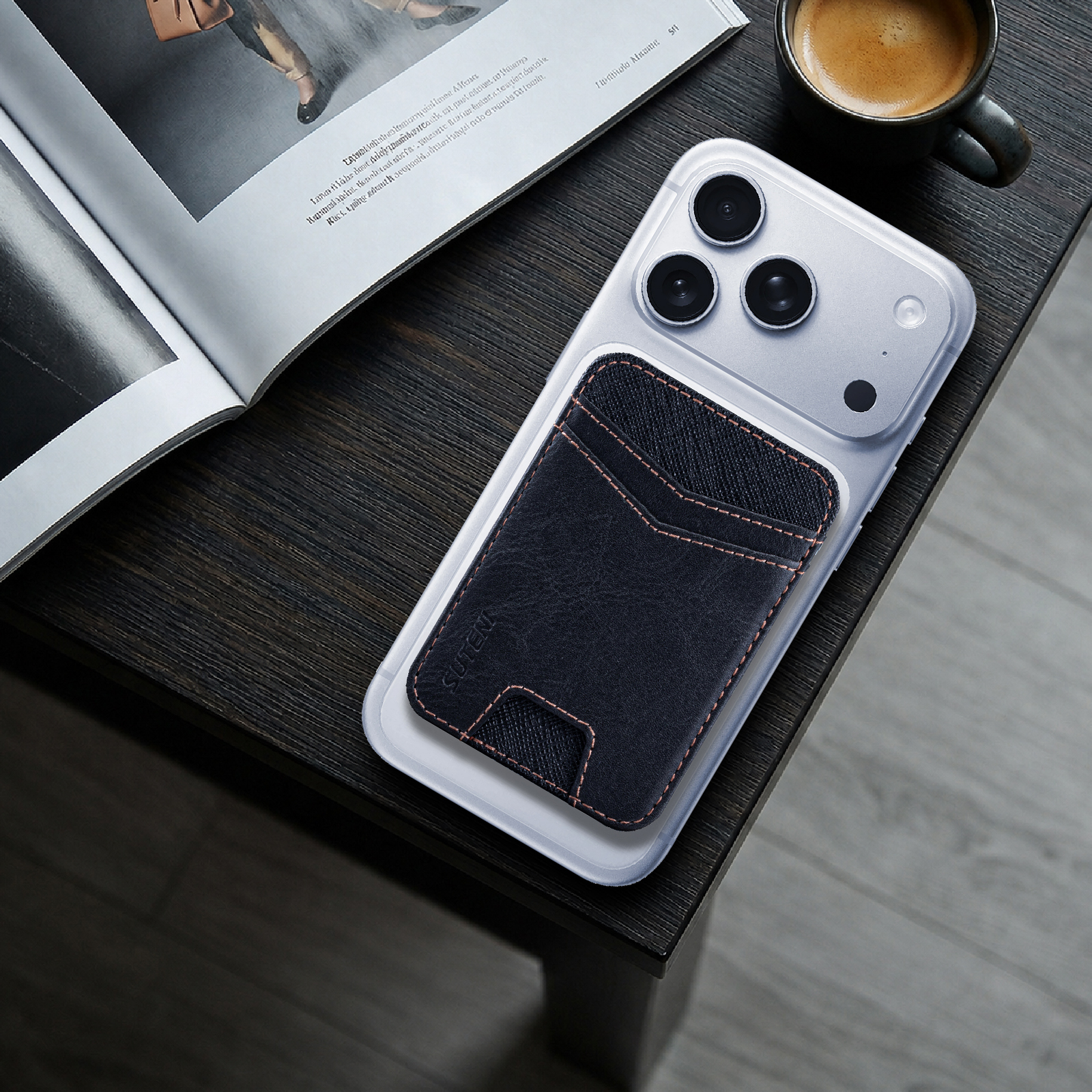 SUTENI S7YL Mobile Phone Magnet Pocket Lightweight Card Holder Storage Push Card Hole RFID Anti-skimming Luxury Faux Leather Bag Wallet
