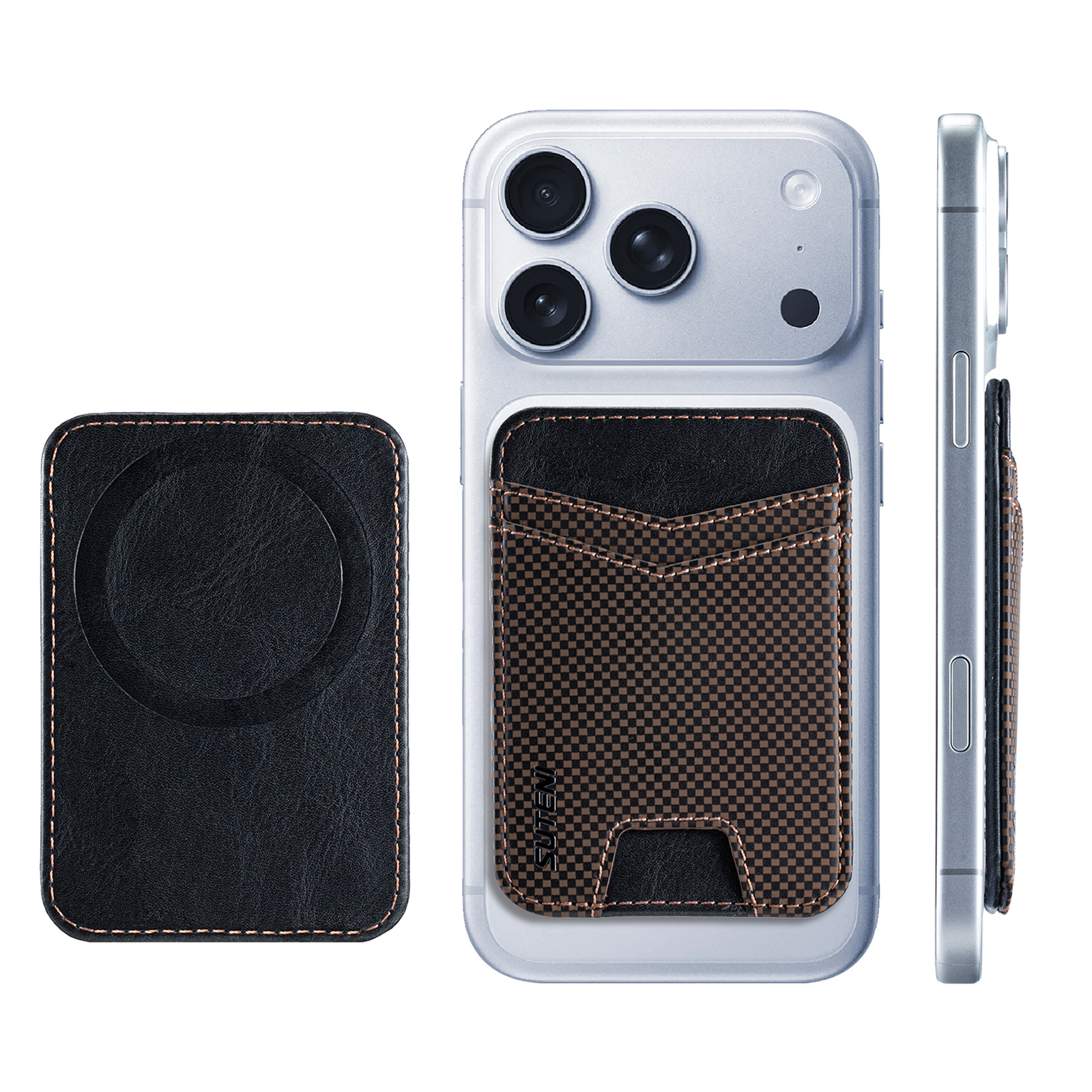 SUTENI S8FG Mobile Phone Magnet Pocket Lightweight Card Holder Storage Push Card Hole RFID Anti-skimming Luxury Faux Leather Bag Wallet