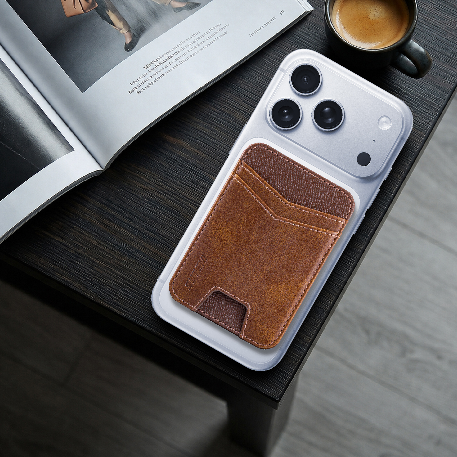 SUTENI S7YL Mobile Phone Magnet Pocket Lightweight Card Holder Storage Push Card Hole RFID Anti-skimming Luxury Faux Leather Bag Wallet