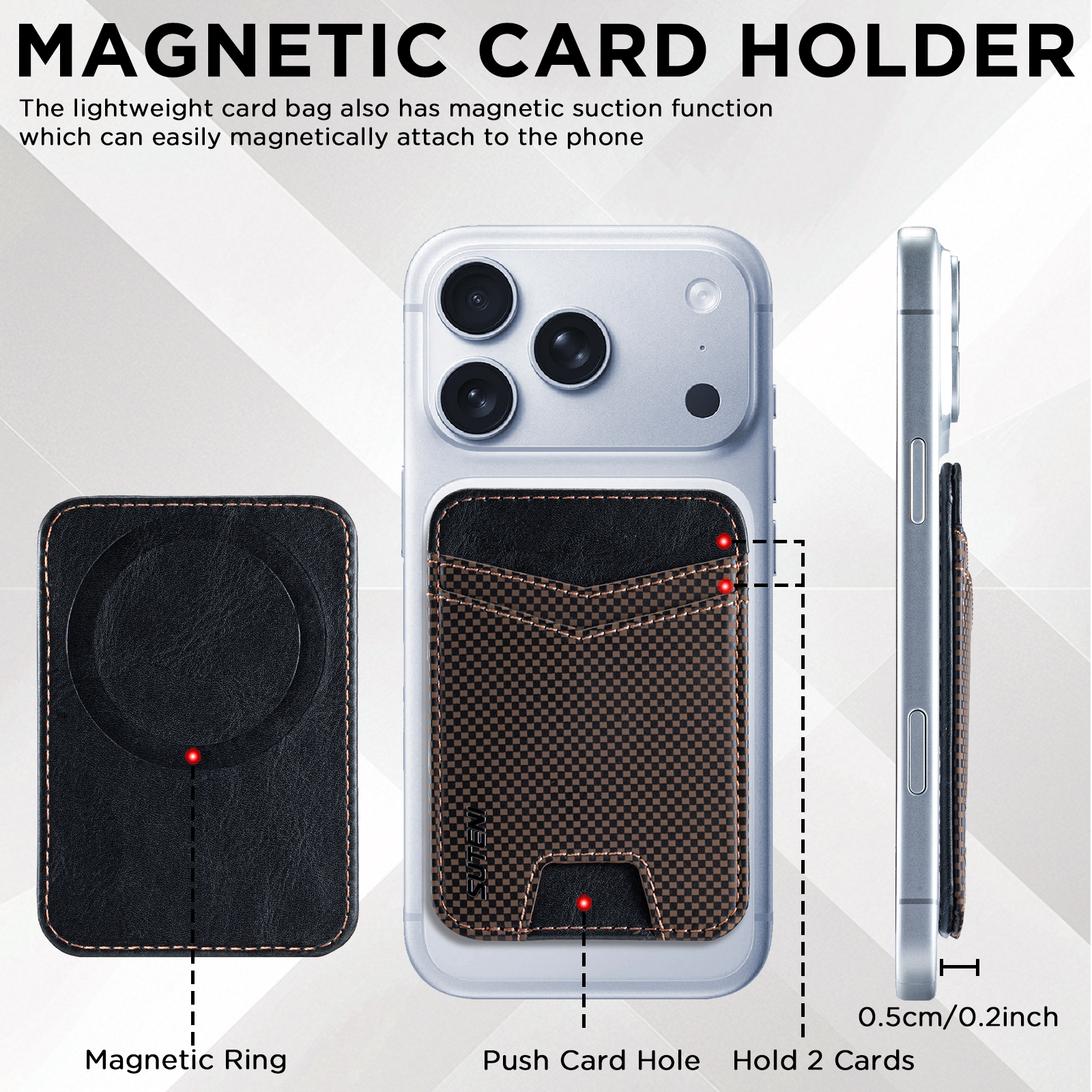 SUTENI S8FG Mobile Phone Magnet Pocket Lightweight Card Holder Storage Push Card Hole RFID Anti-skimming Luxury Faux Leather Bag Wallet